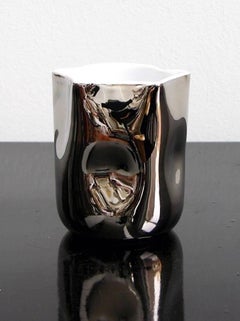 Contemporary Italian White Ceramic Tumblers Decorated with Pure Platinum or Gold