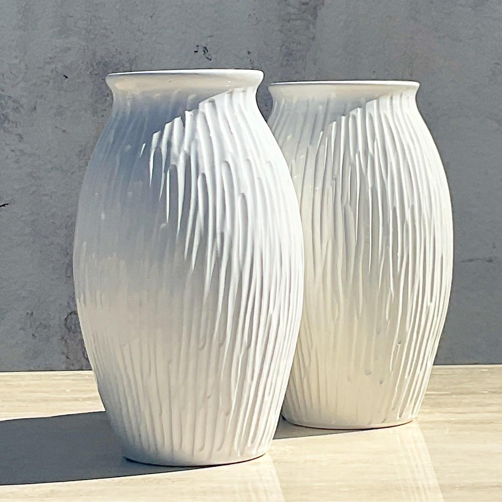 20th Century Contemporary Italian White Glazed Ceramic Vases, a Pair