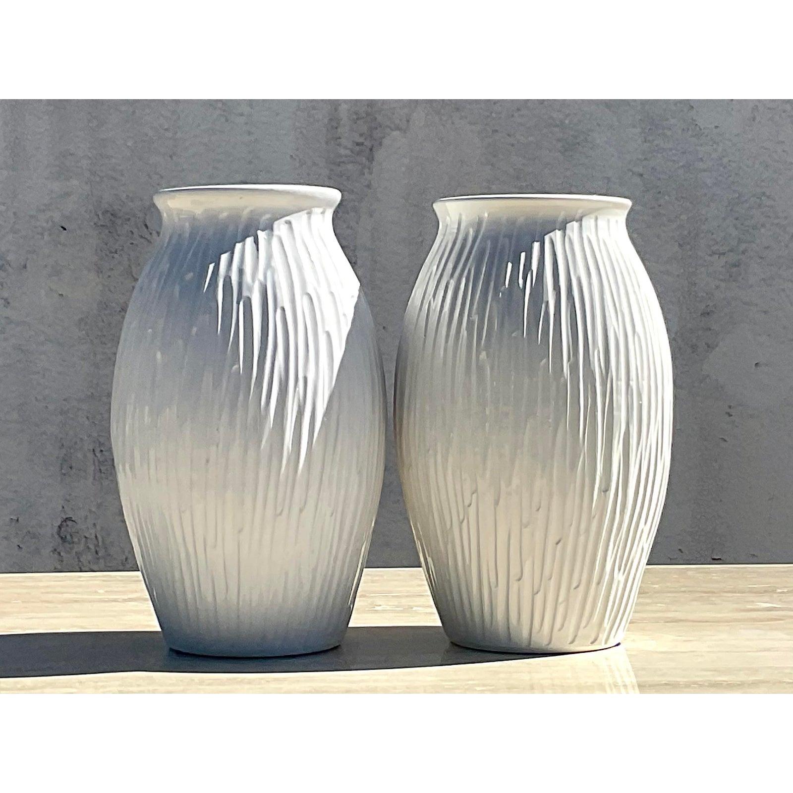 Contemporary Italian White Glazed Ceramic Vases, a Pair 2