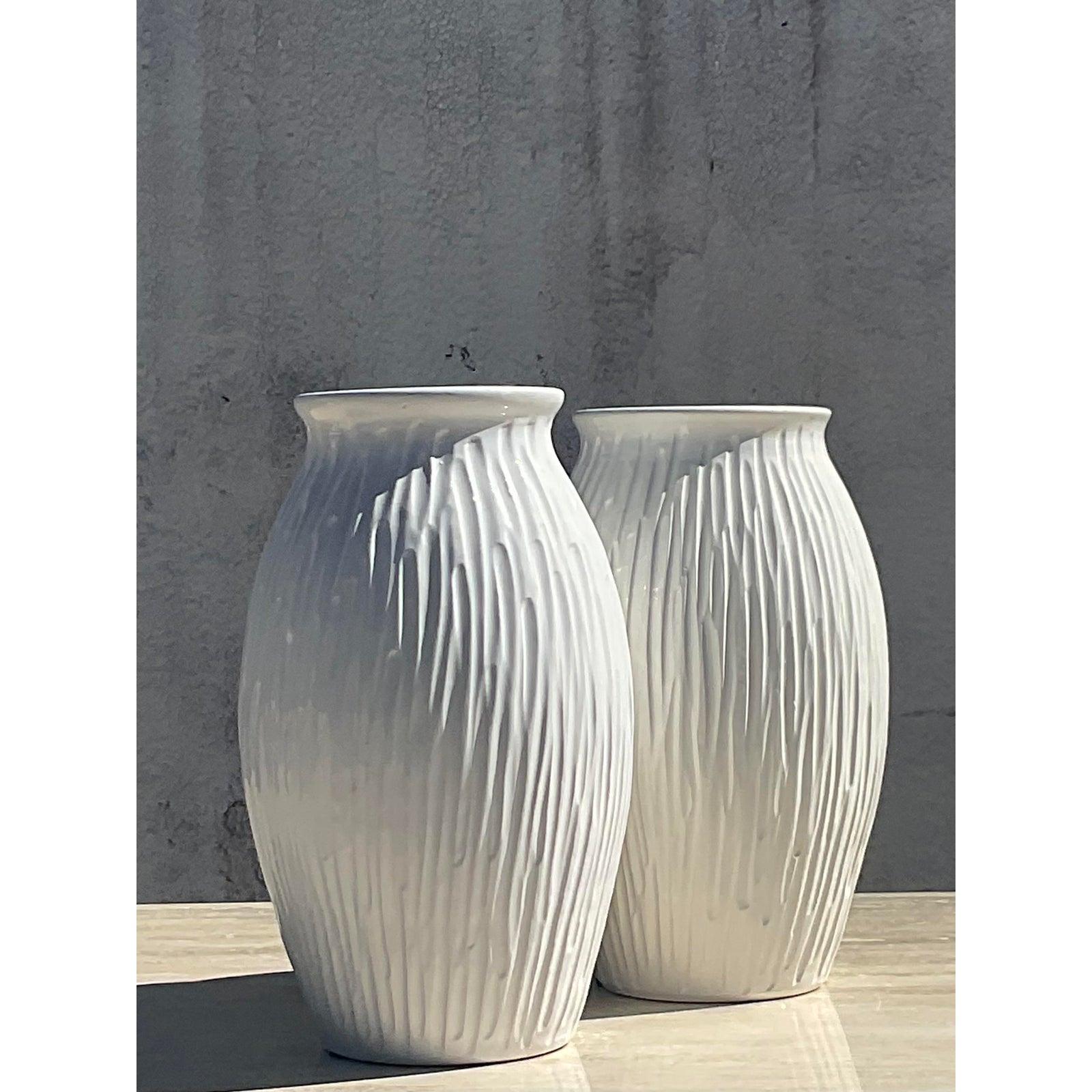 Contemporary Italian White Glazed Ceramic Vases, a Pair 3