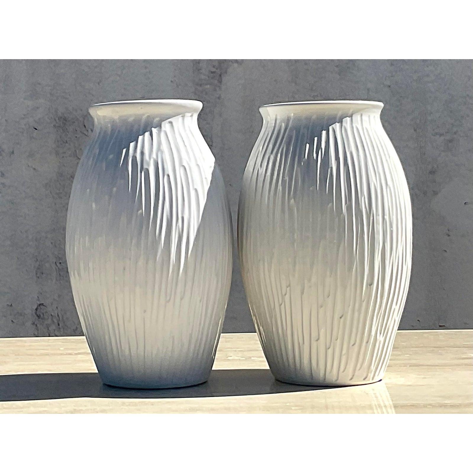 Contemporary Italian White Glazed Ceramic Vases, a Pair 4