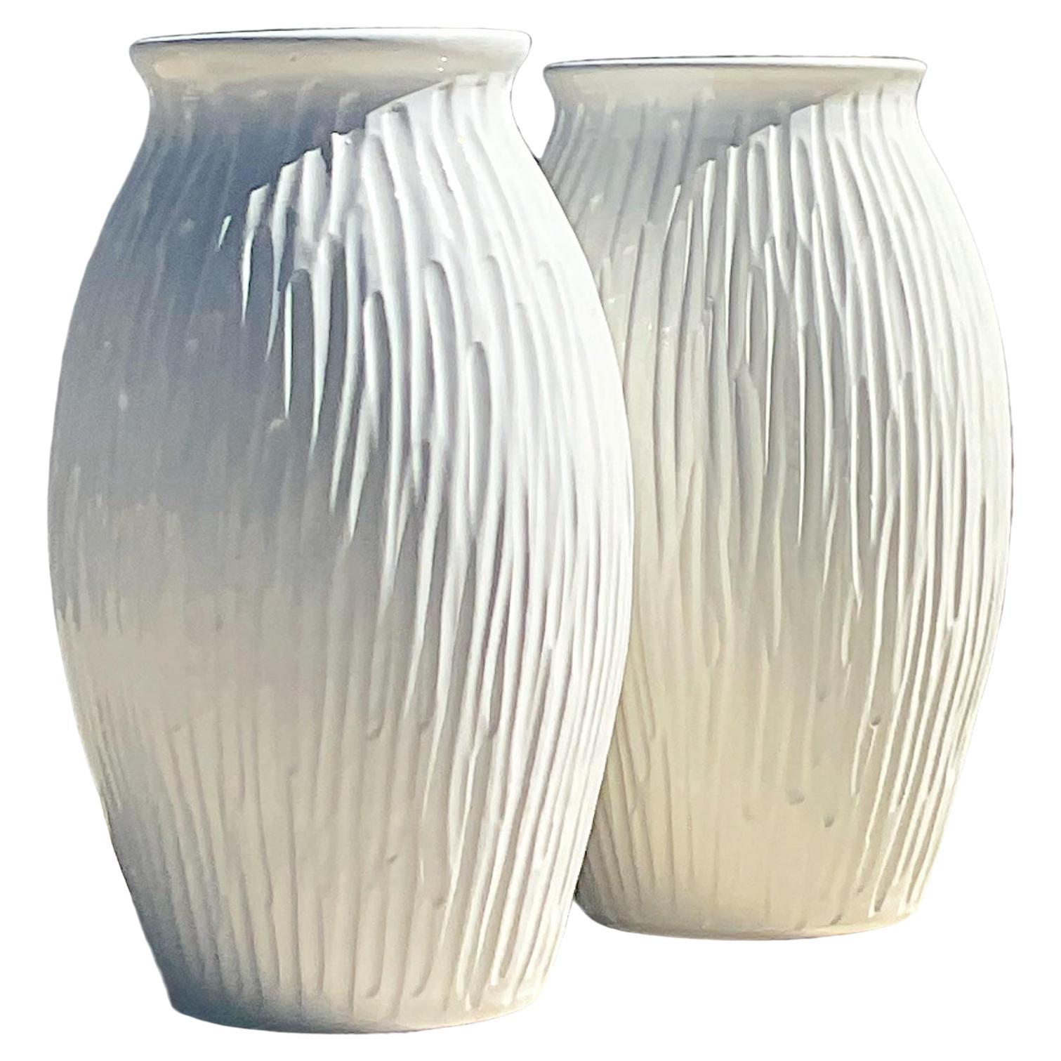 Contemporary Italian White Glazed Ceramic Vases, a Pair