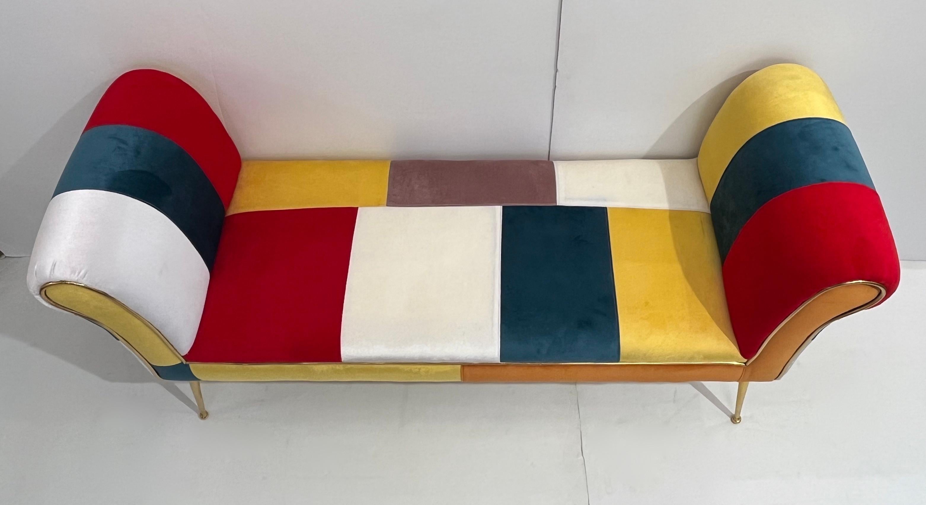 Banco/banqueta tapizado contemporáneo italiano blanco verde amarillo rojo Mondrian en venta 3
