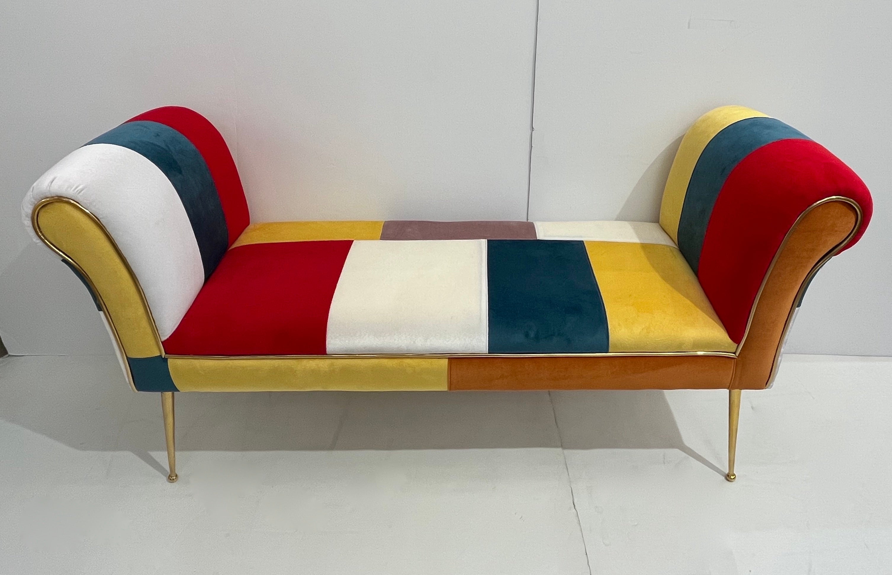 Contemporary Italian White Green Yellow Red Mondrian Upholstered Bench/Banquette For Sale 6