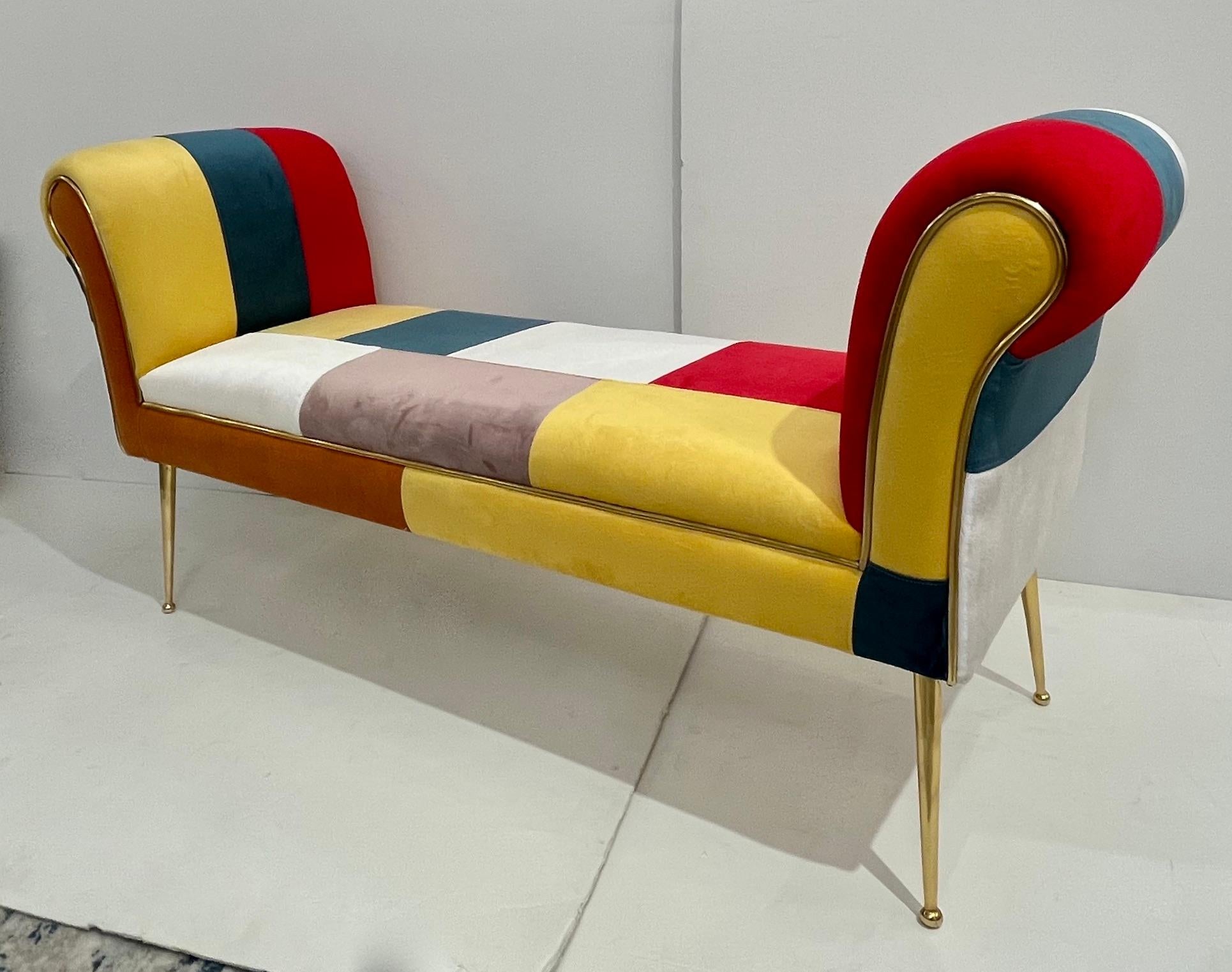 Contemporary Italian White Green Yellow Red Mondrian Upholstered Bench/Banquette In New Condition For Sale In New York, NY