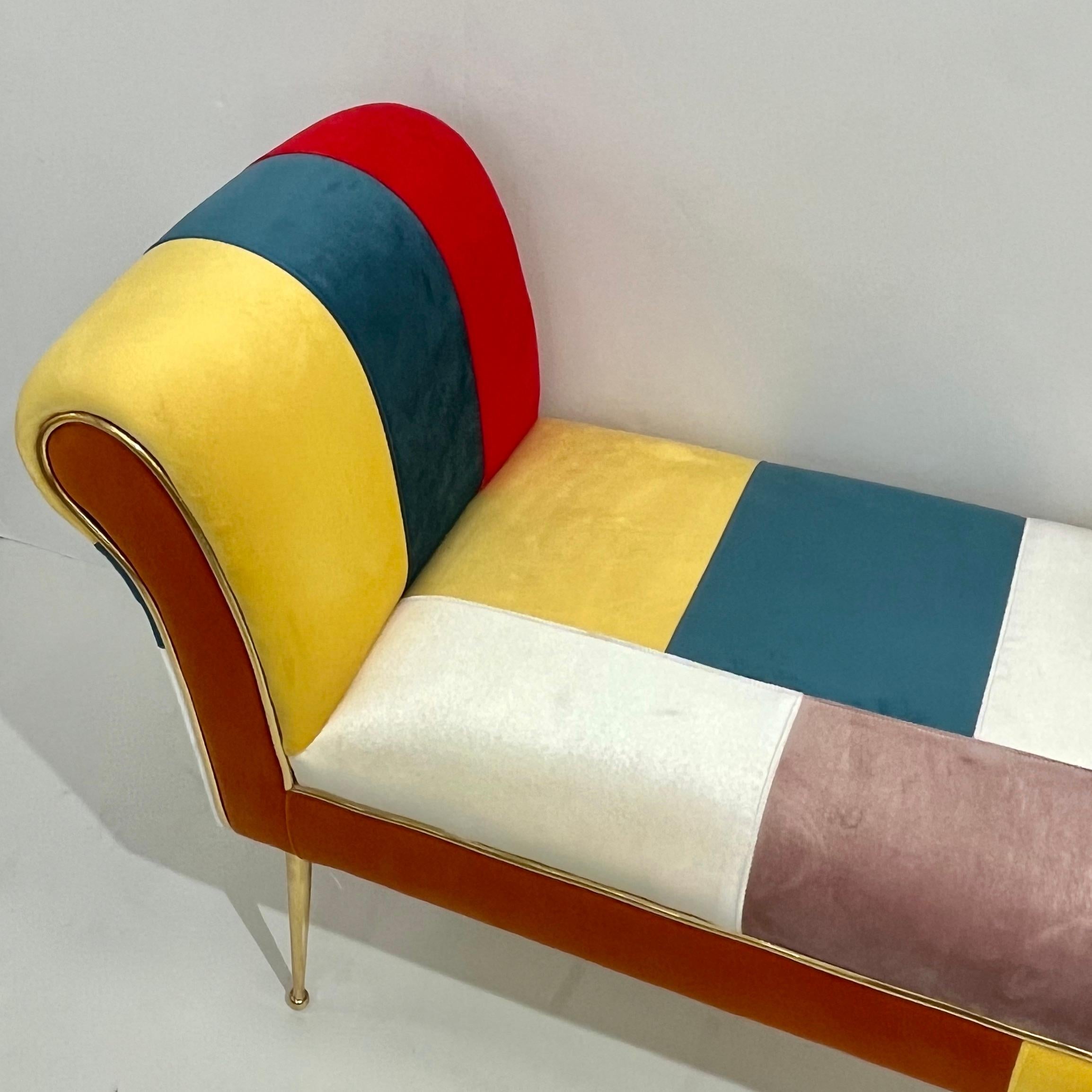 Banc/banquette italien contemporain tapissé Mondrian blanc, vert, jaune et rouge en vente 1