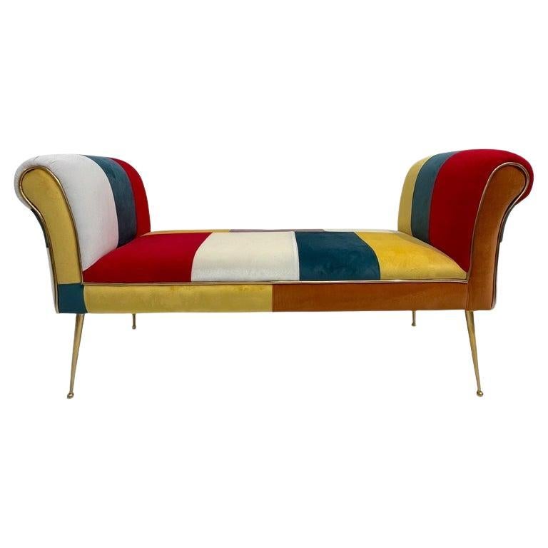 Contemporary Italian White Green Yellow Red Mondrian Upholstered Bench/Banquette For Sale