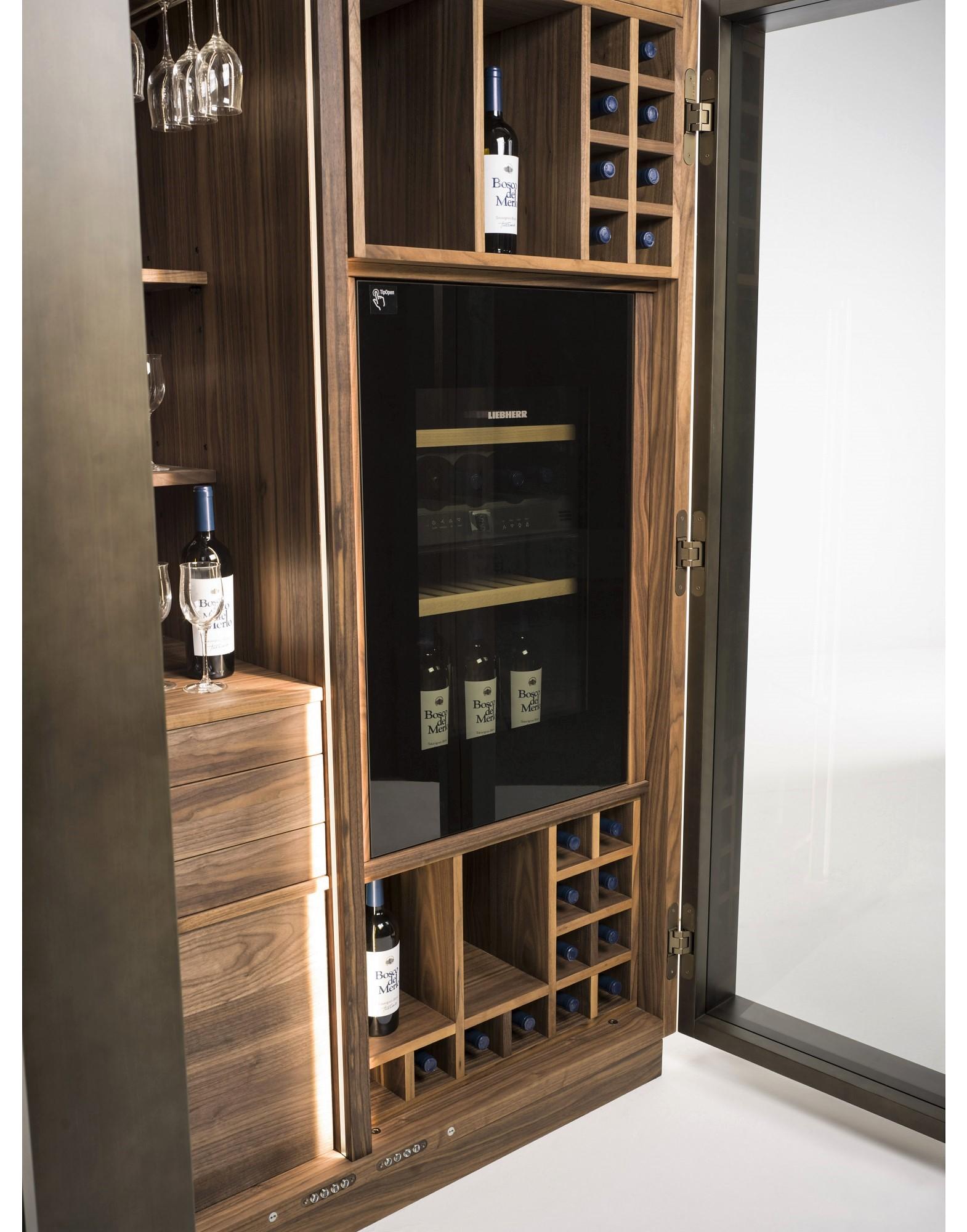 Modern Contemporary Italian Wine Storage Cabinet in Solid Walnut For Sale