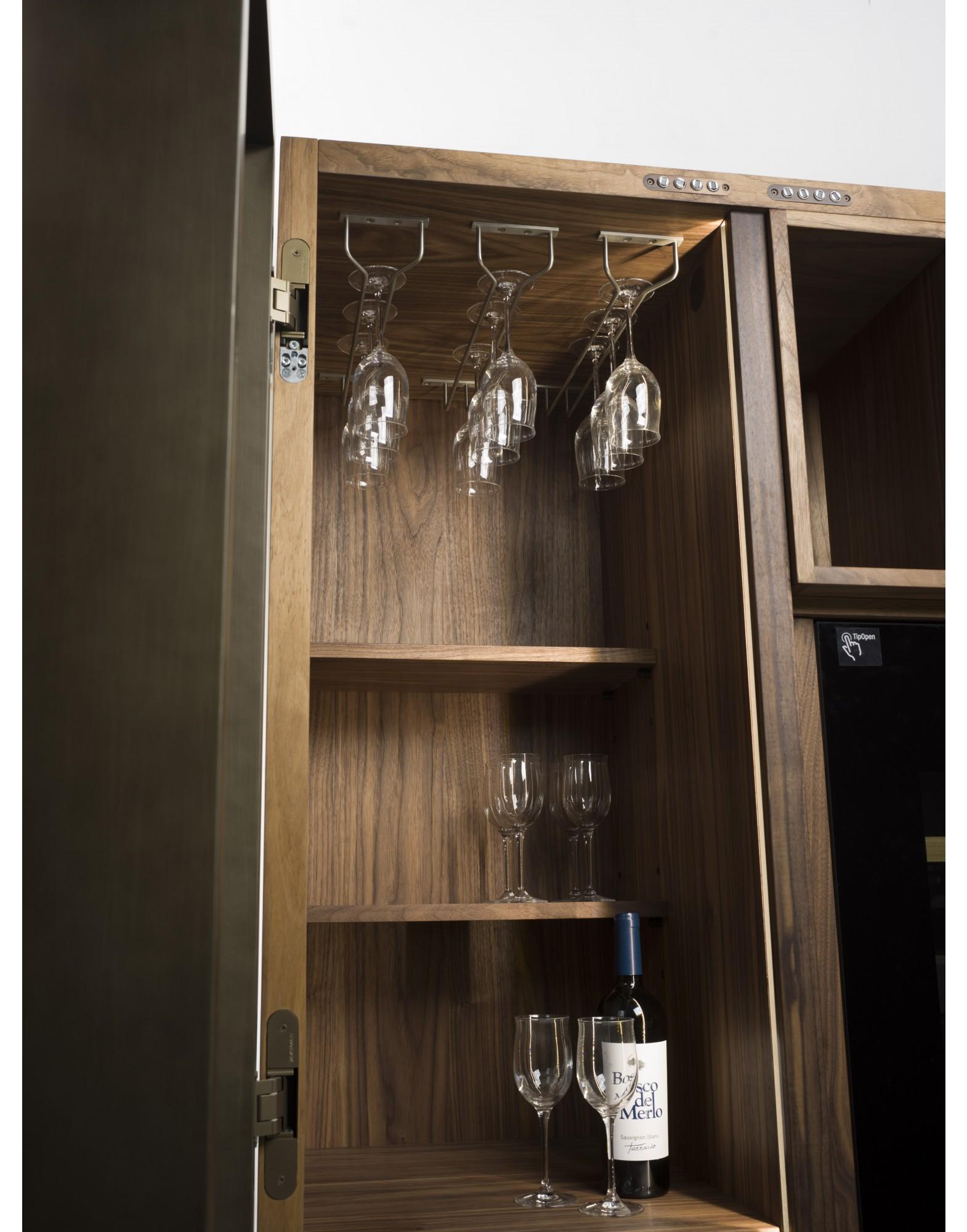 Metal Contemporary Italian Wine Storage Cabinet in Solid Walnut For Sale