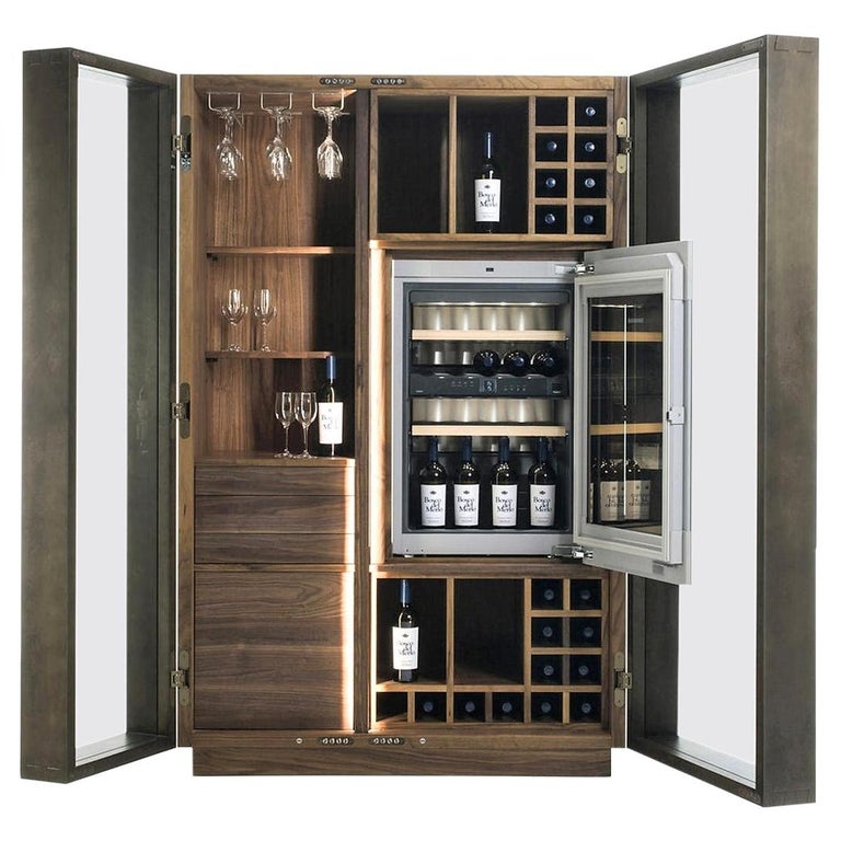 Contemporary Italian Wine Storage Cabinet in Solid Walnut For Sale