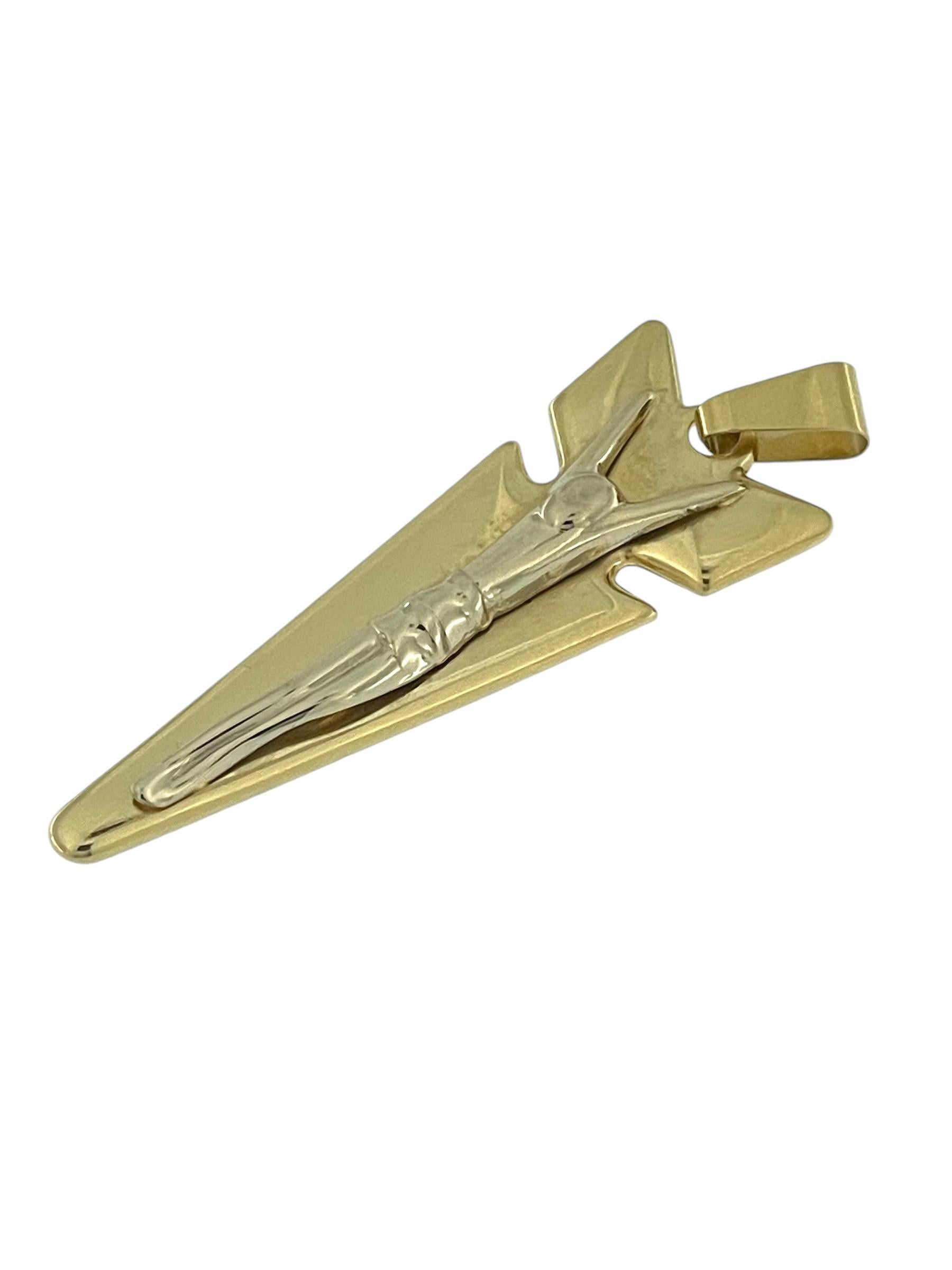 Contemporary Italian Yellow and White Gold Crucifix For Sale 3