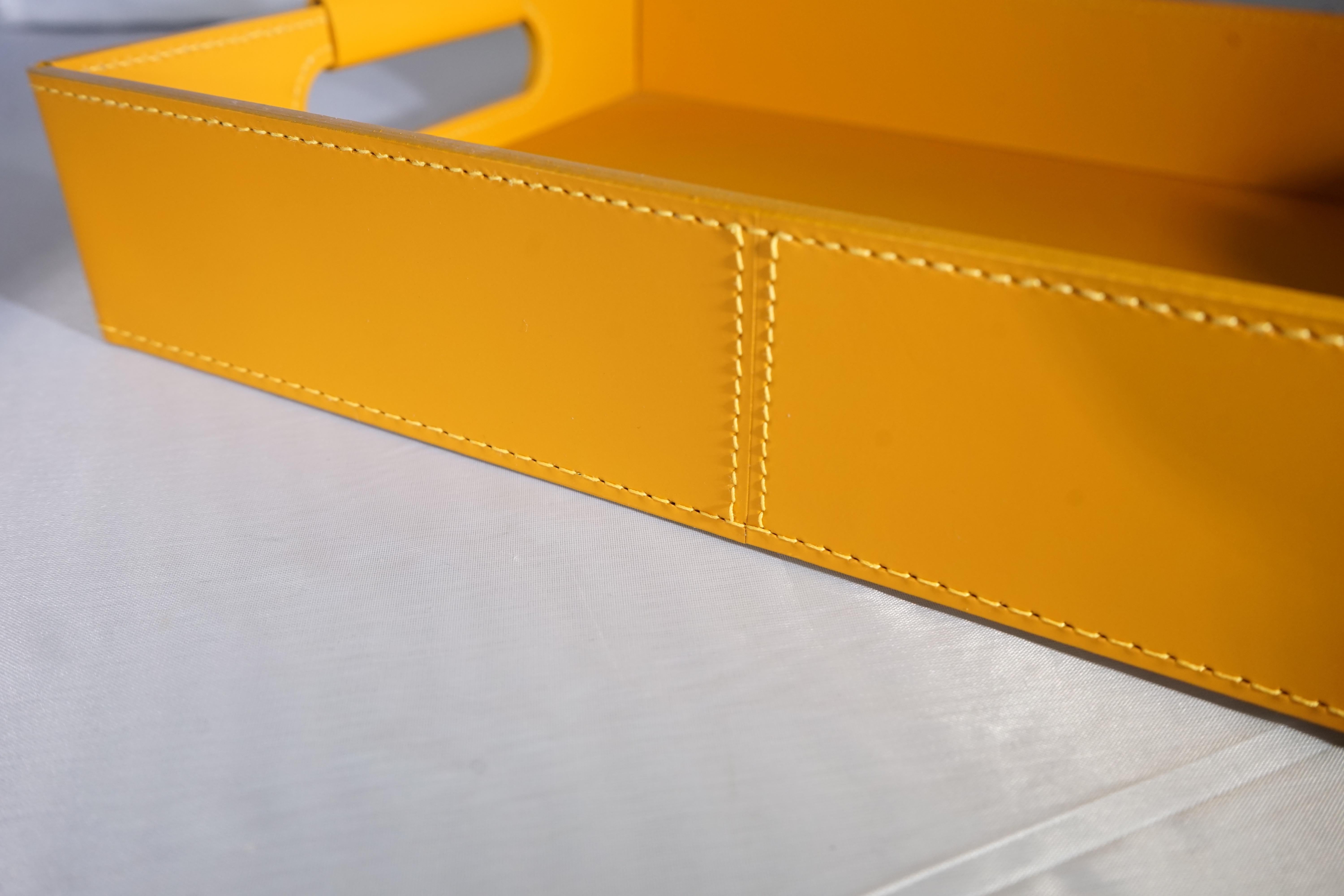 Contemporary Italian handmade dark yellow leather Ginepro tray by Rudi.