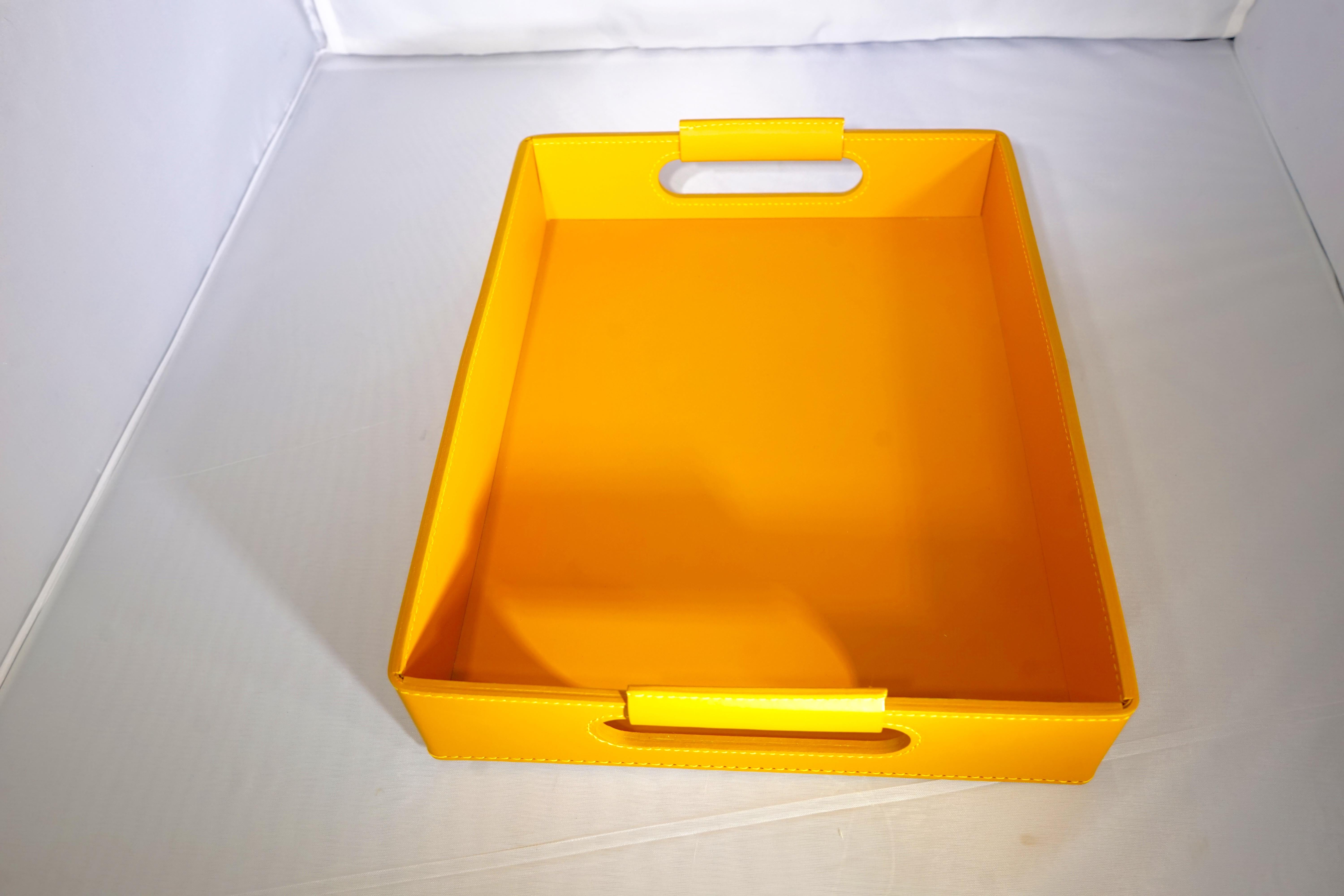 European Contemporary Italian Yellow Rudi leather Ginepro Tray