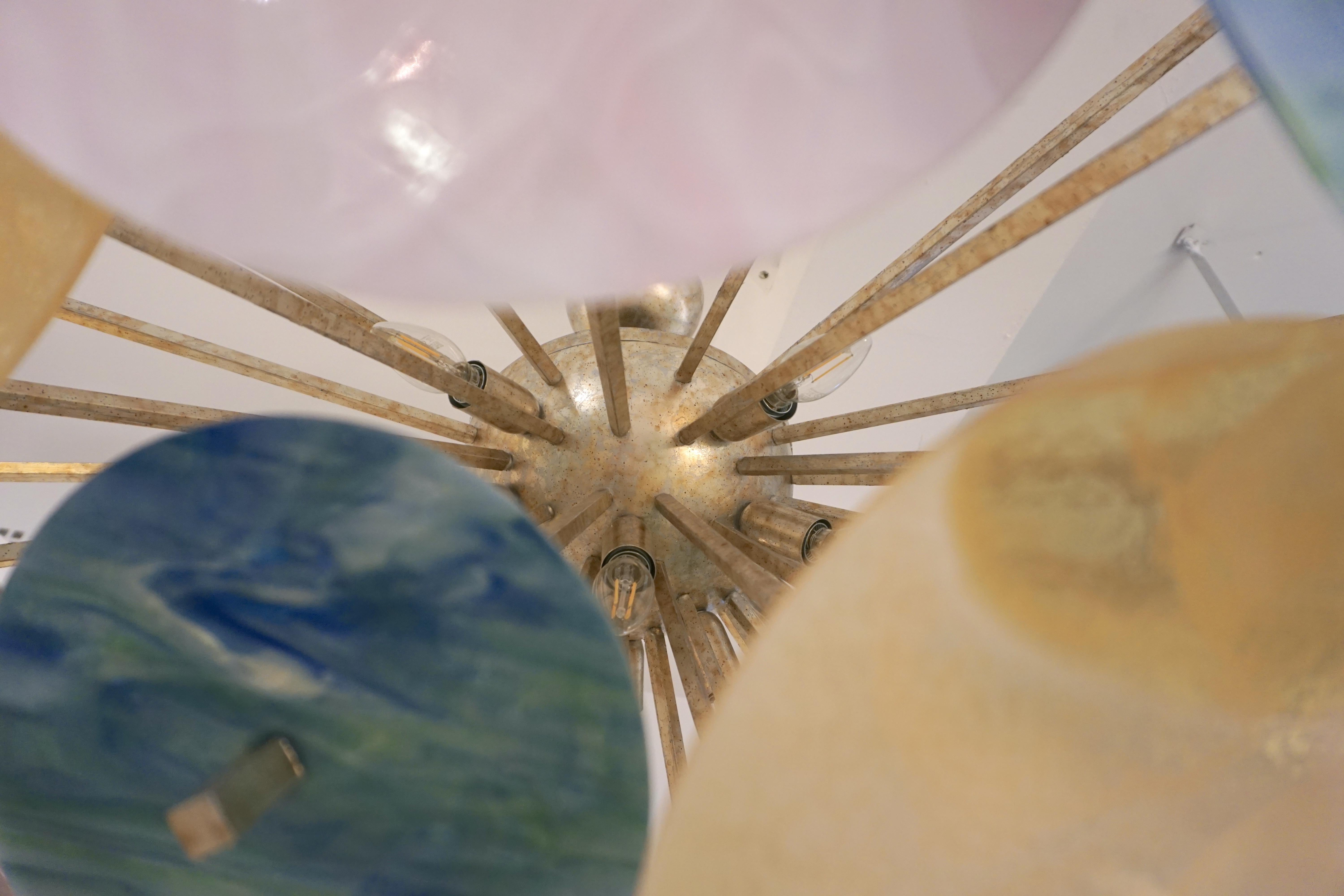 Verre brun Monture encastrée italienne contemporaine Sputnik ovale en verre de Murano jaune, blanc, bleu turquoise en vente