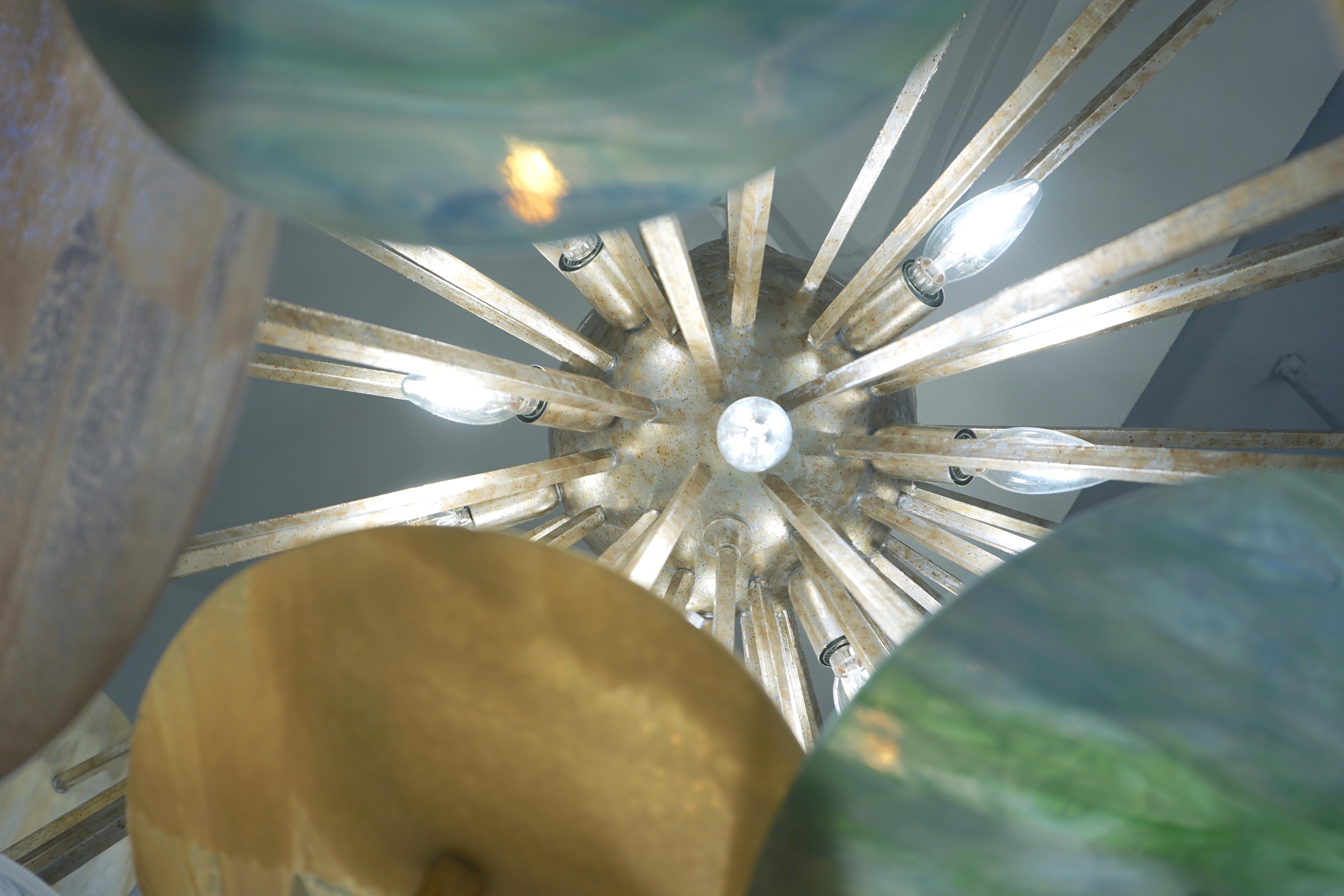 Monture encastrée italienne contemporaine Sputnik ovale en verre de Murano jaune, blanc, bleu turquoise en vente 1