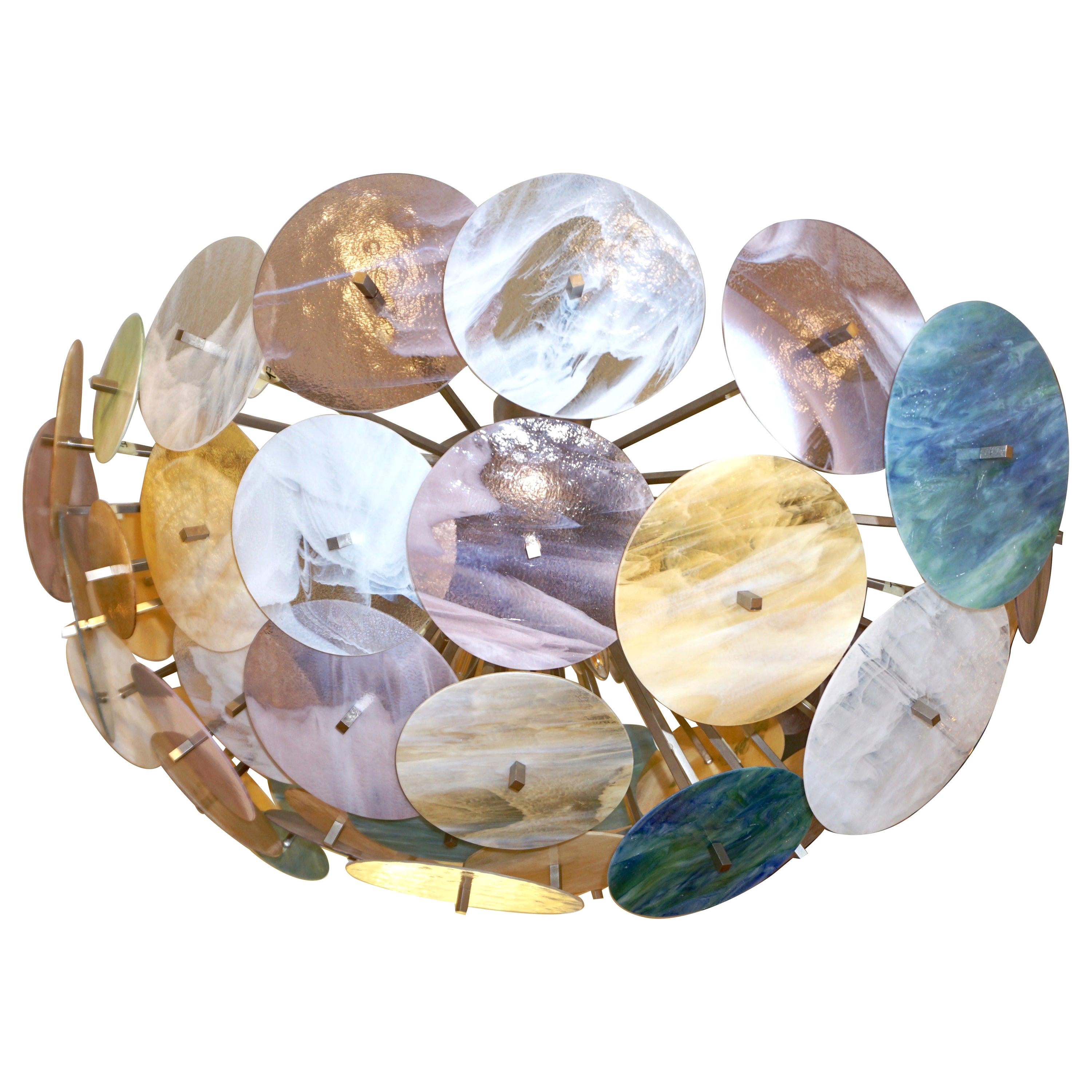 Monture encastrée italienne contemporaine Sputnik ovale en verre de Murano jaune, blanc, bleu turquoise