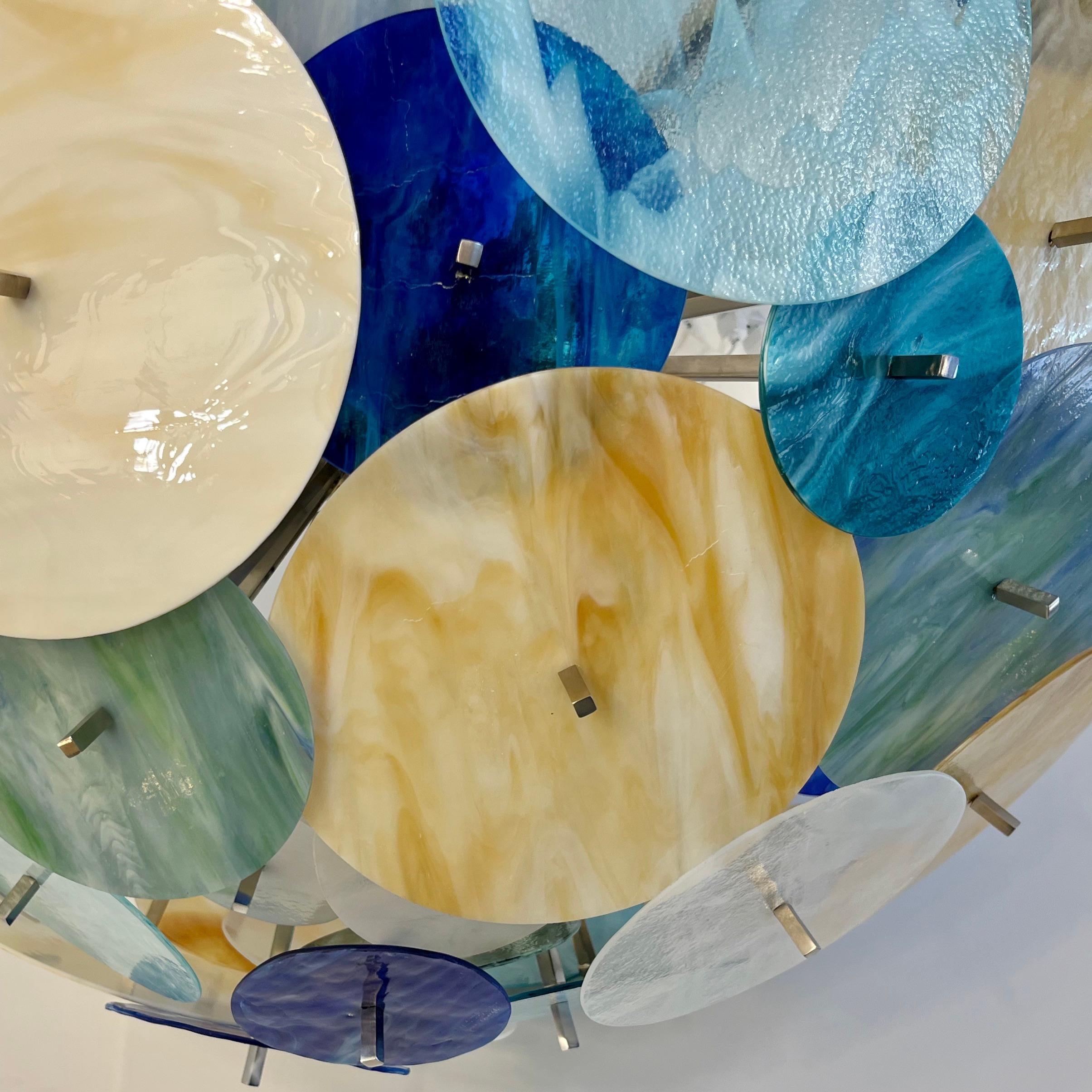 Monture encastrée italienne contemporaine Spoutnik en verre de Murano jaune, blanc, bleu et vert en vente 8