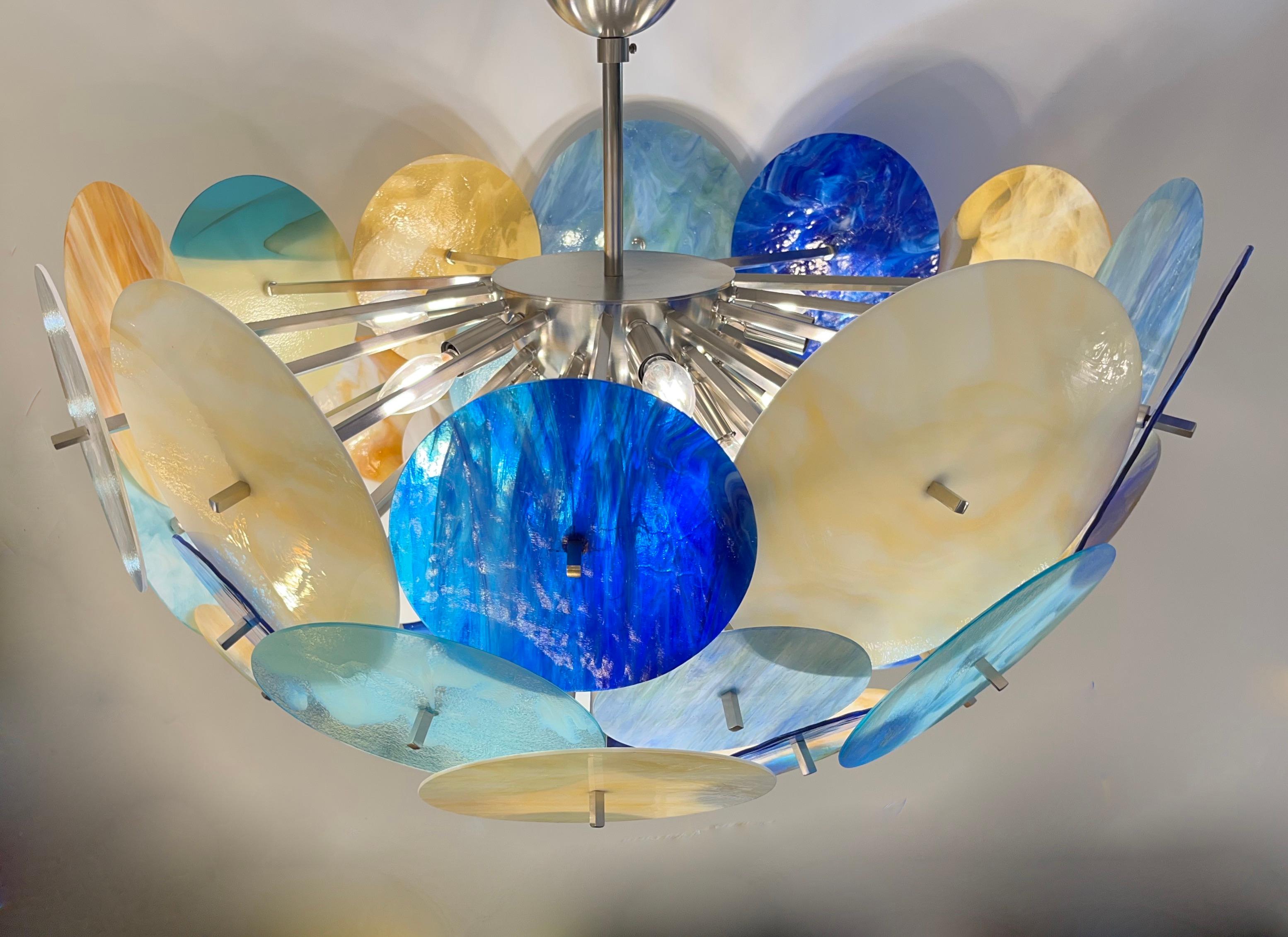 Contemporary Italian Yellow White Blue Green Murano Glass Sputnik Flushmount For Sale 10