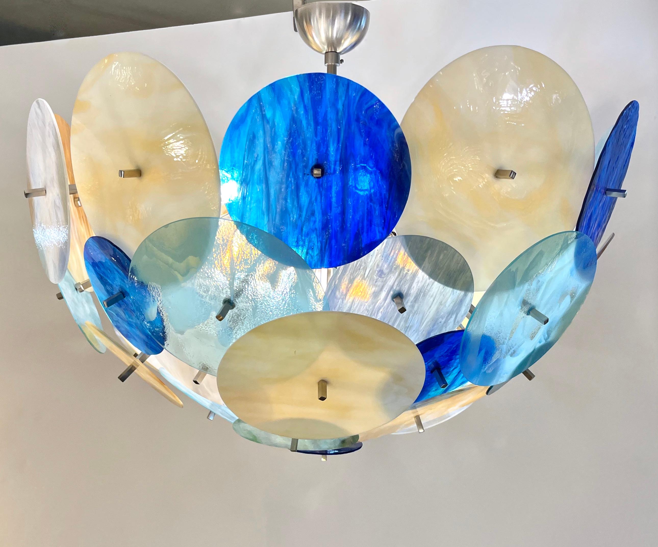 An explosion of colors! or a subtle statement: This contemporary custom Sputnik chandelier / flushmount, is entirely customizable and handcrafted in Italy: an enticing modern design, here with a satin nickel structure, composed of a central half