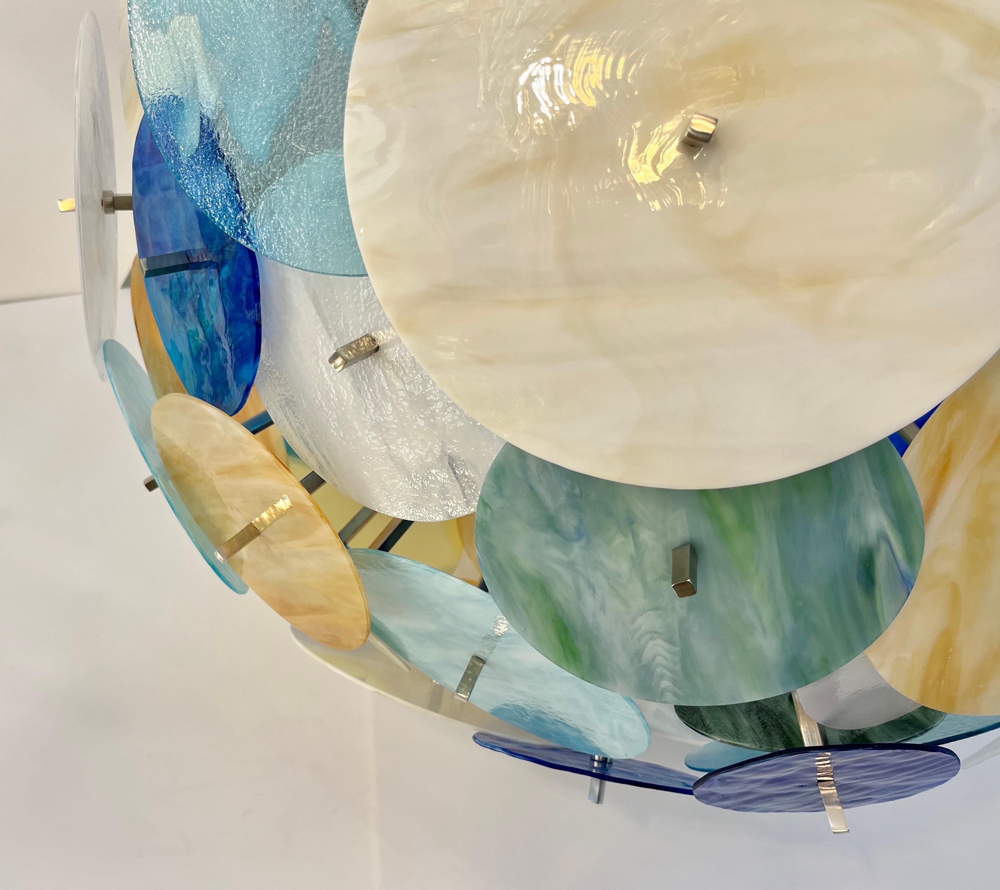 Fait main Monture encastrée italienne contemporaine Spoutnik en verre de Murano jaune, blanc, bleu et vert en vente