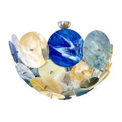 Contemporary Italian Yellow White Blue Green Murano Glass Sputnik Flushmount