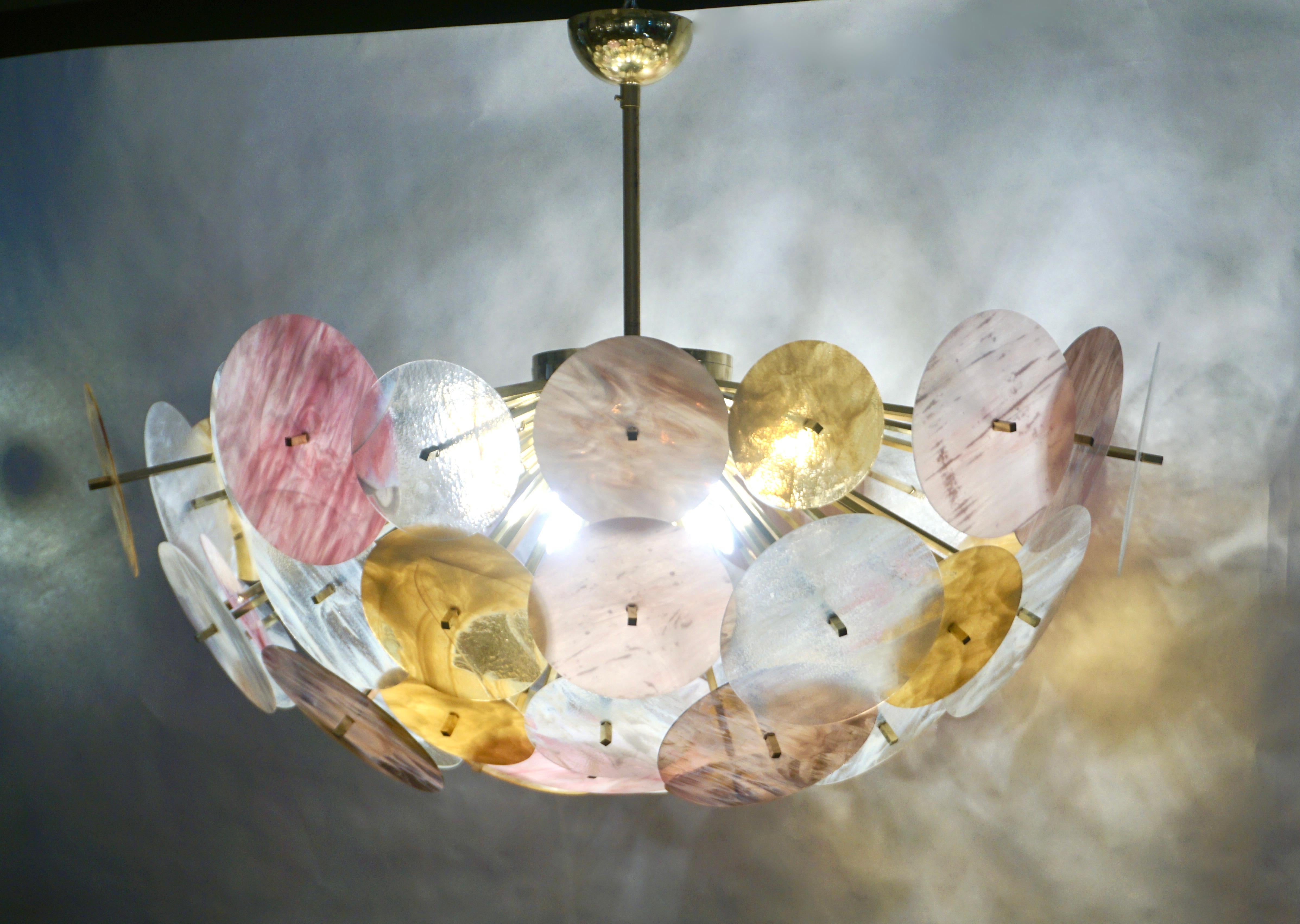 Contemporary Italian Yellow White Rose Pink Murano Glass Oval Sputnik Flushmount For Sale 3