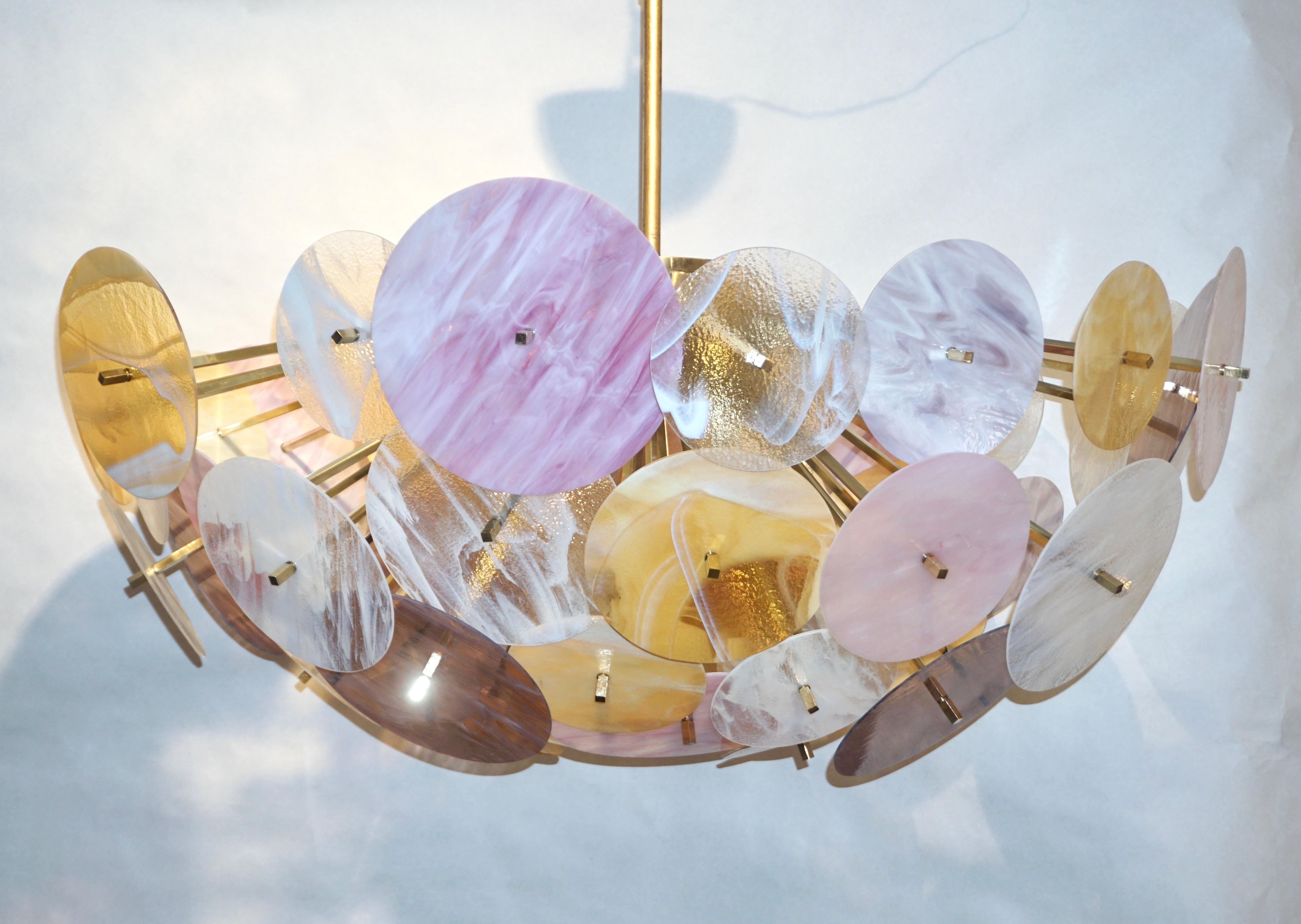 Fait main Monture encastrée italienne contemporaine Sputnik ovale en verre de Murano jaune, blanc, rose et rose en vente