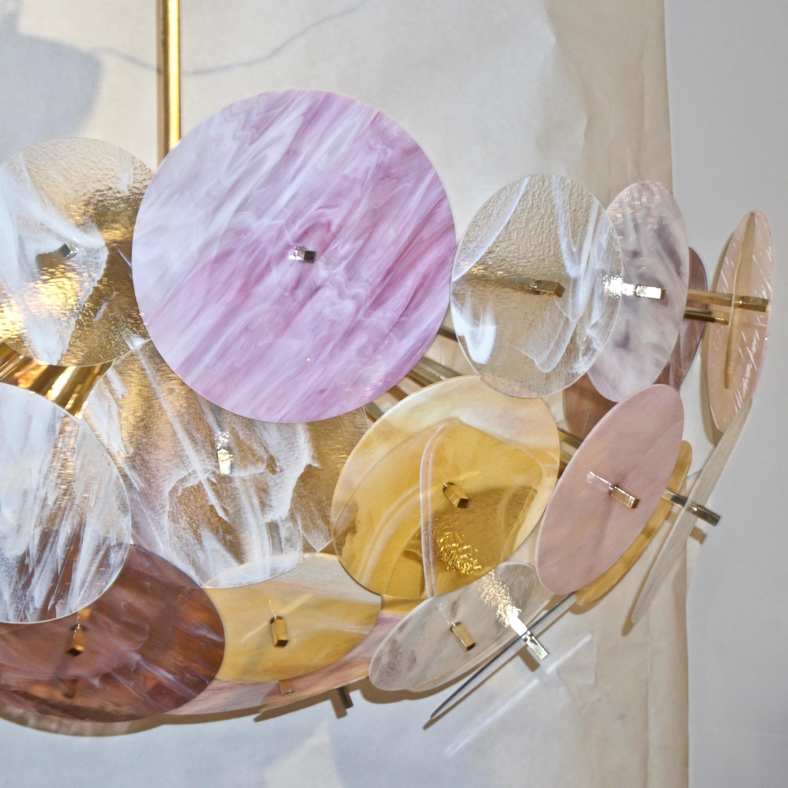 Contemporáneo Italiano Amarillo Blanco Rosa Rosa Murano Cristal Oval Sputnik Flushmount en Nuevo estado para la venta en New York, NY