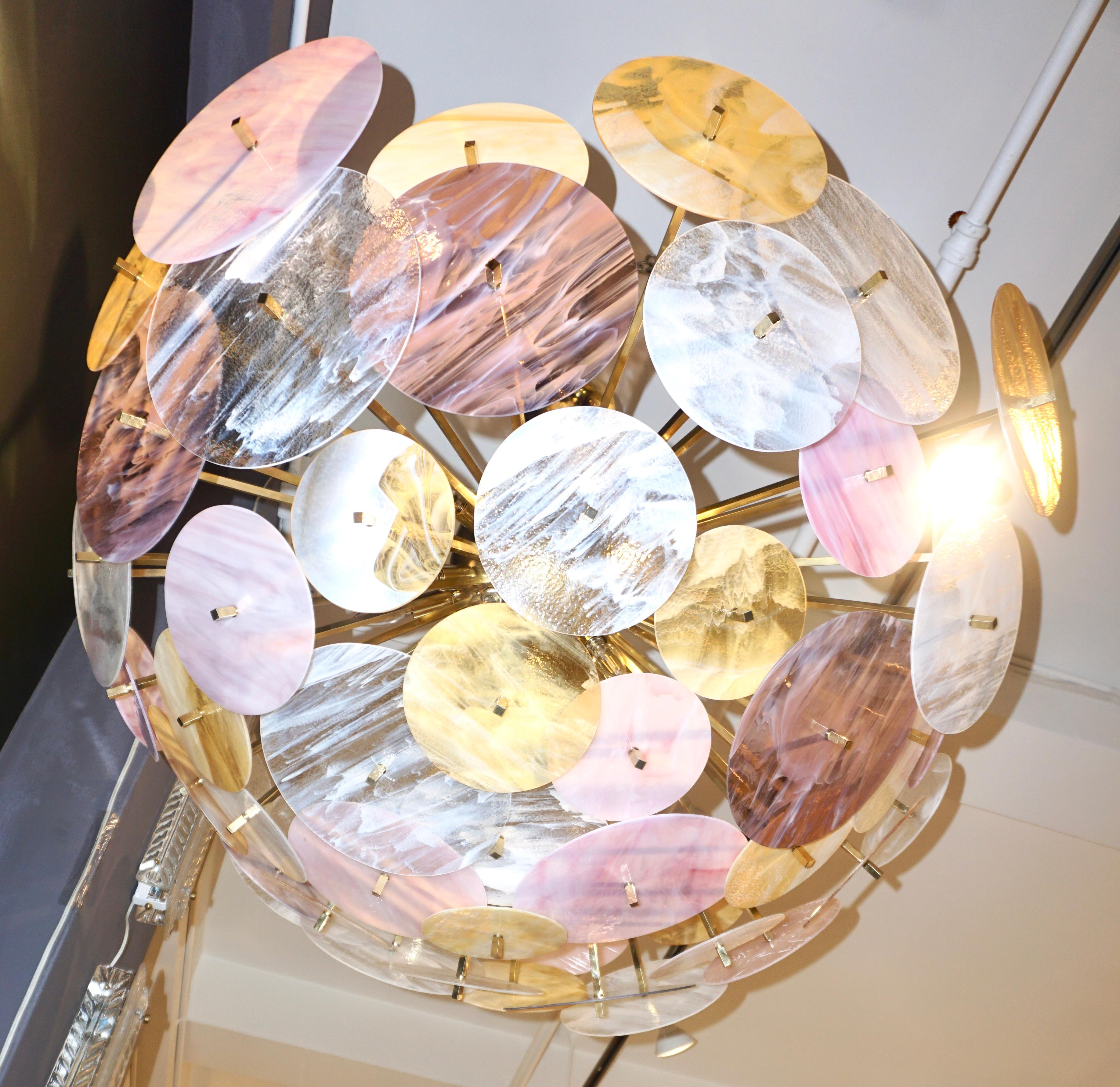 XXIe siècle et contemporain Monture encastrée italienne contemporaine Sputnik ovale en verre de Murano jaune, blanc, rose et rose en vente