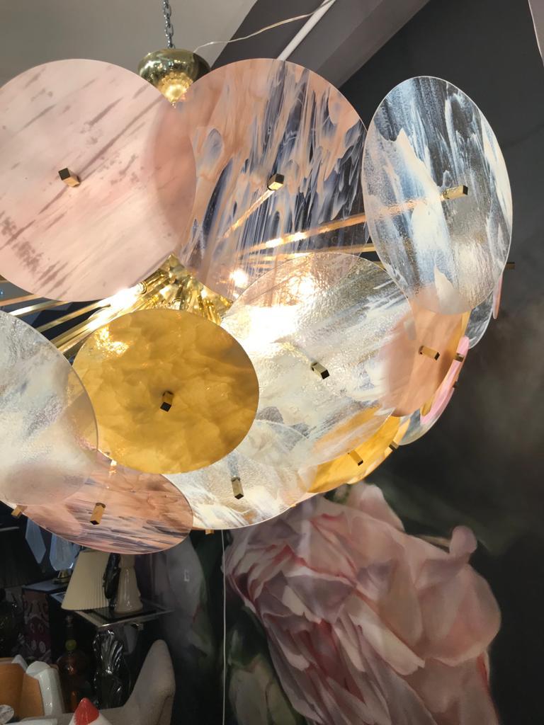 Verre brun Monture encastrée italienne contemporaine Sputnik ovale en verre de Murano jaune, blanc, rose et rose en vente