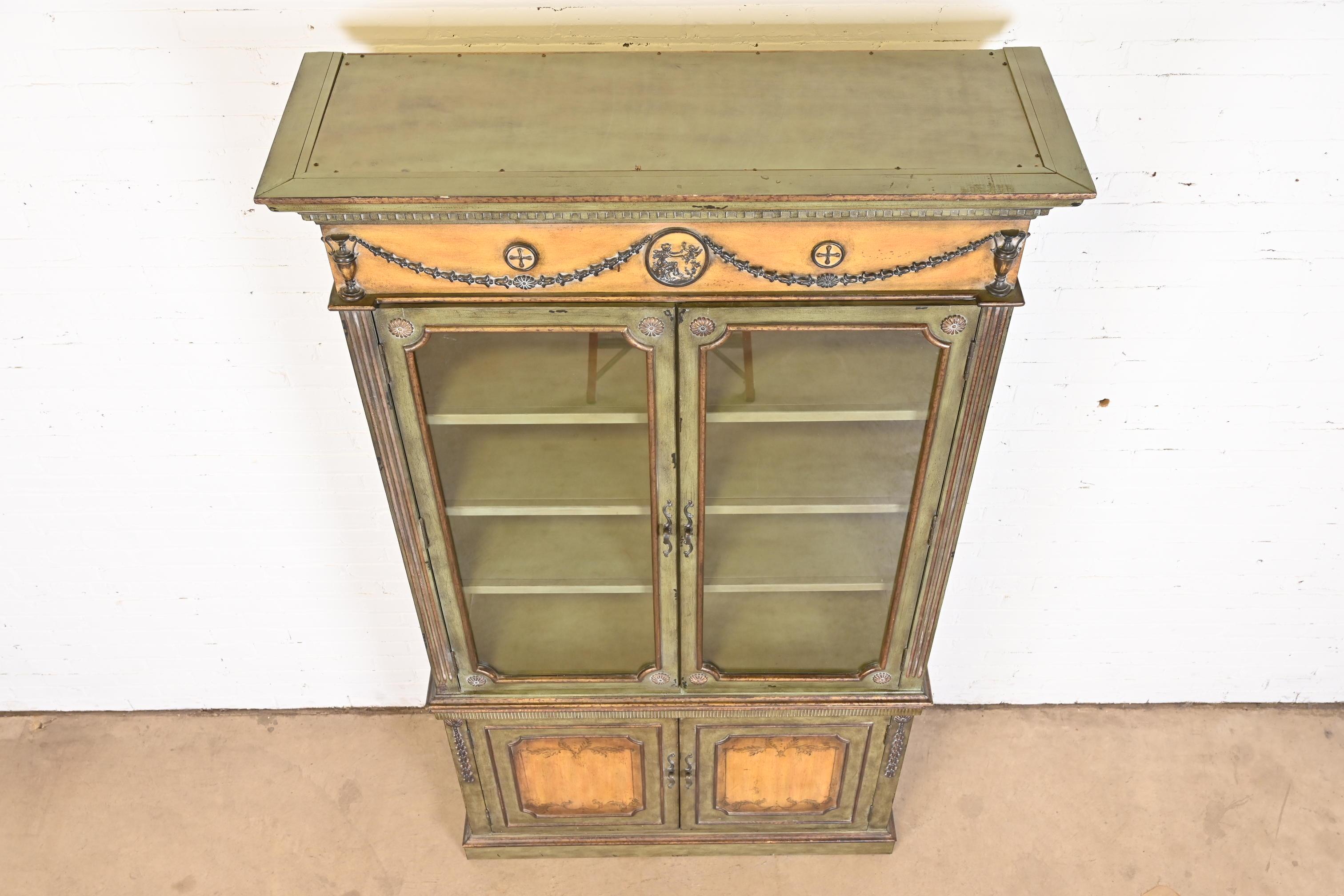 Contemporary Italianate Carved Painted Breakfront Bookcase Cabinet 6