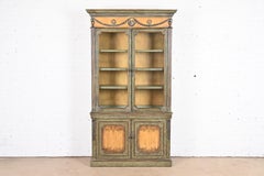 Contemporary Italianate Carved Painted Breakfront Bookcase Cabinet