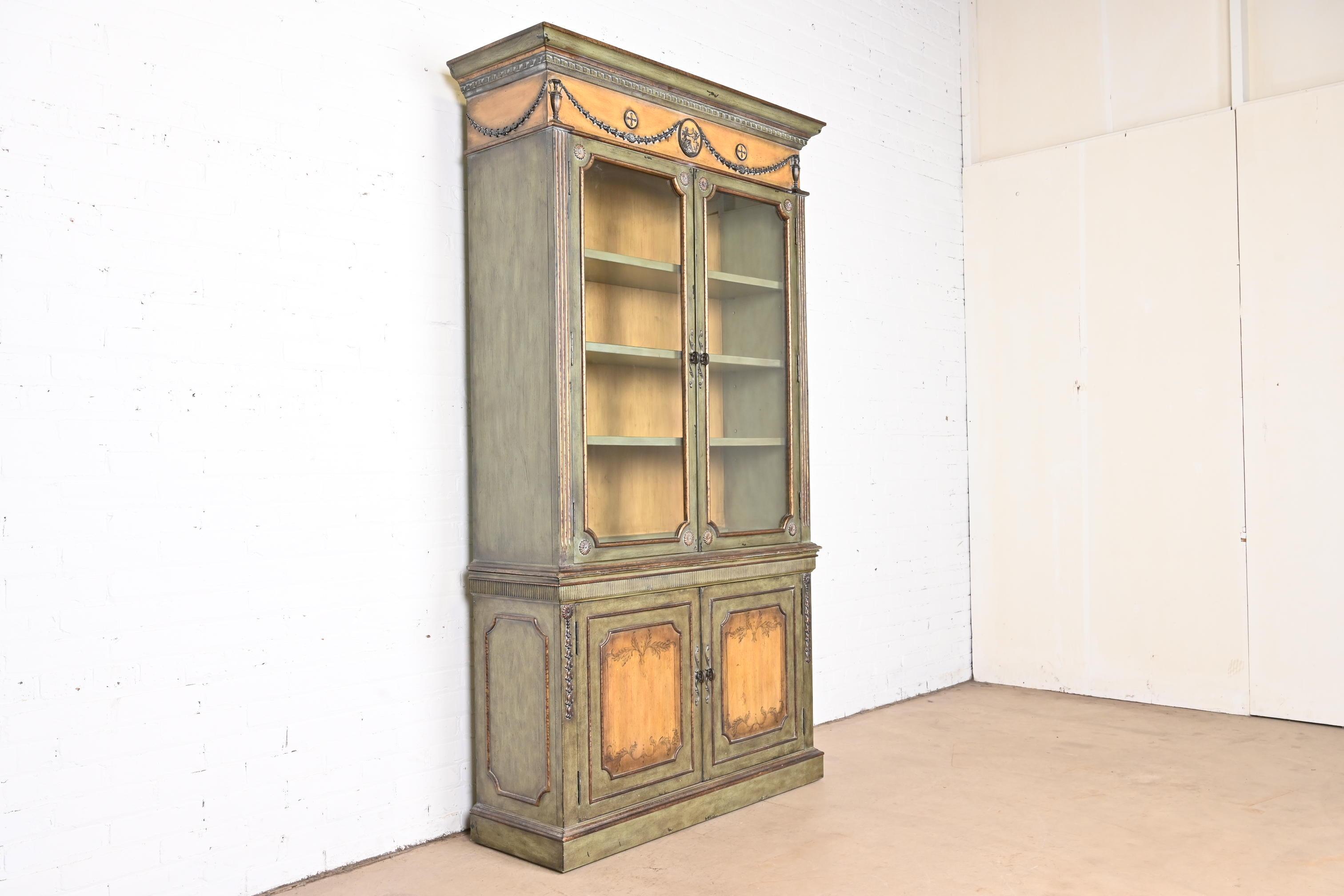 Contemporary Italianate Carved Painted Breakfront Bookcase Cabinet In Good Condition In South Bend, IN