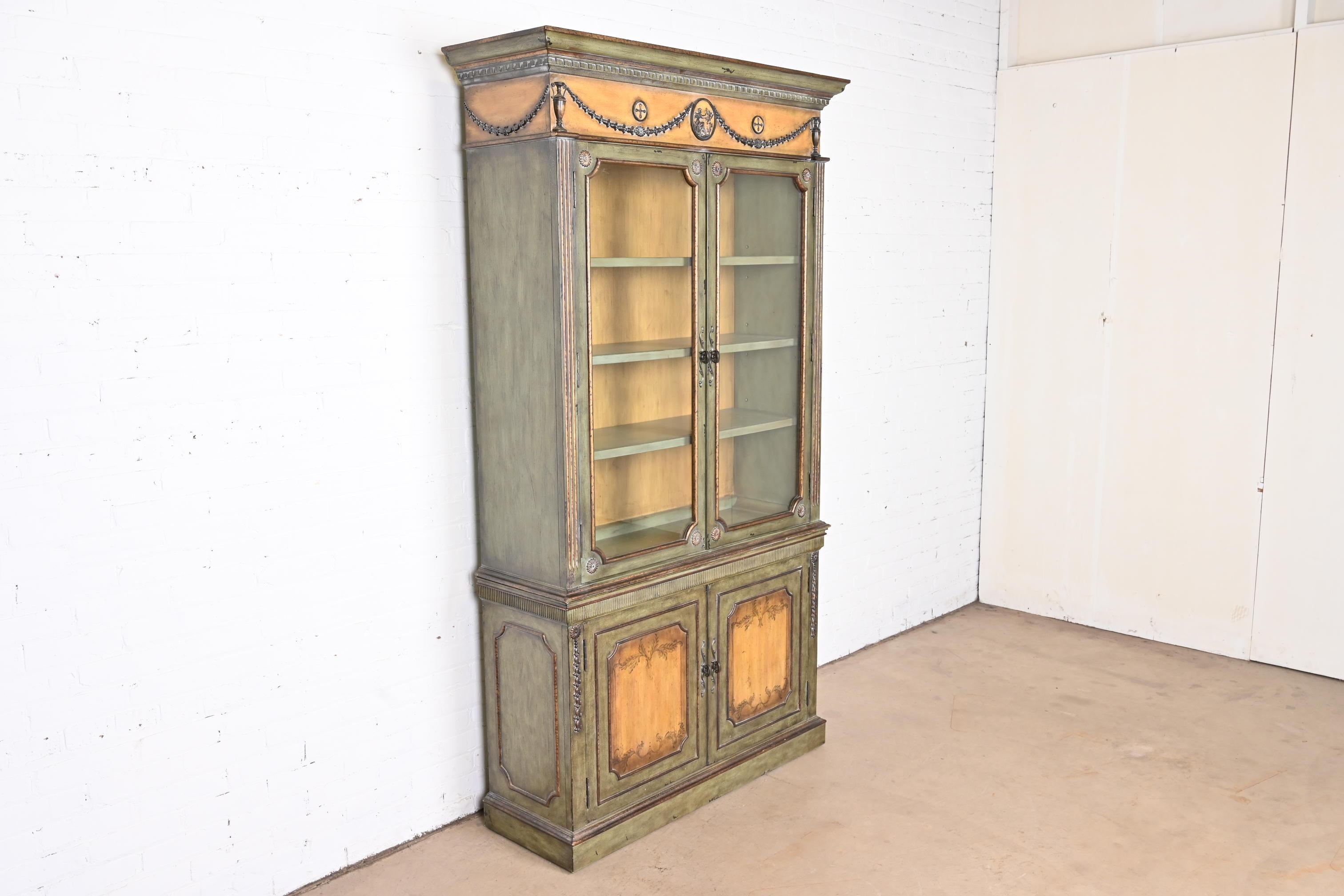 20th Century Contemporary Italianate Carved Painted Breakfront Bookcase Cabinet