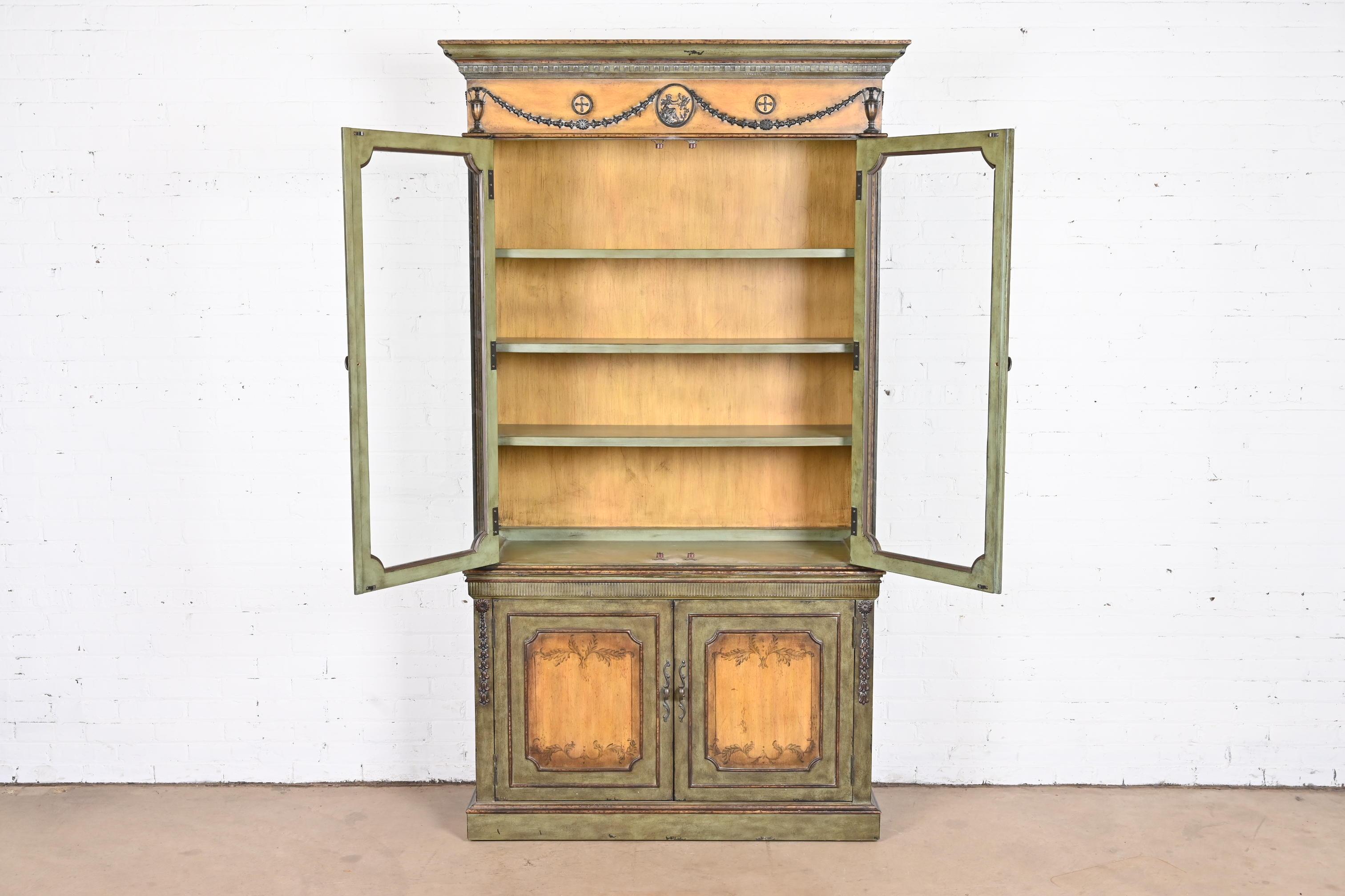 Contemporary Italianate Carved Painted Breakfront Bookcase Cabinet 1