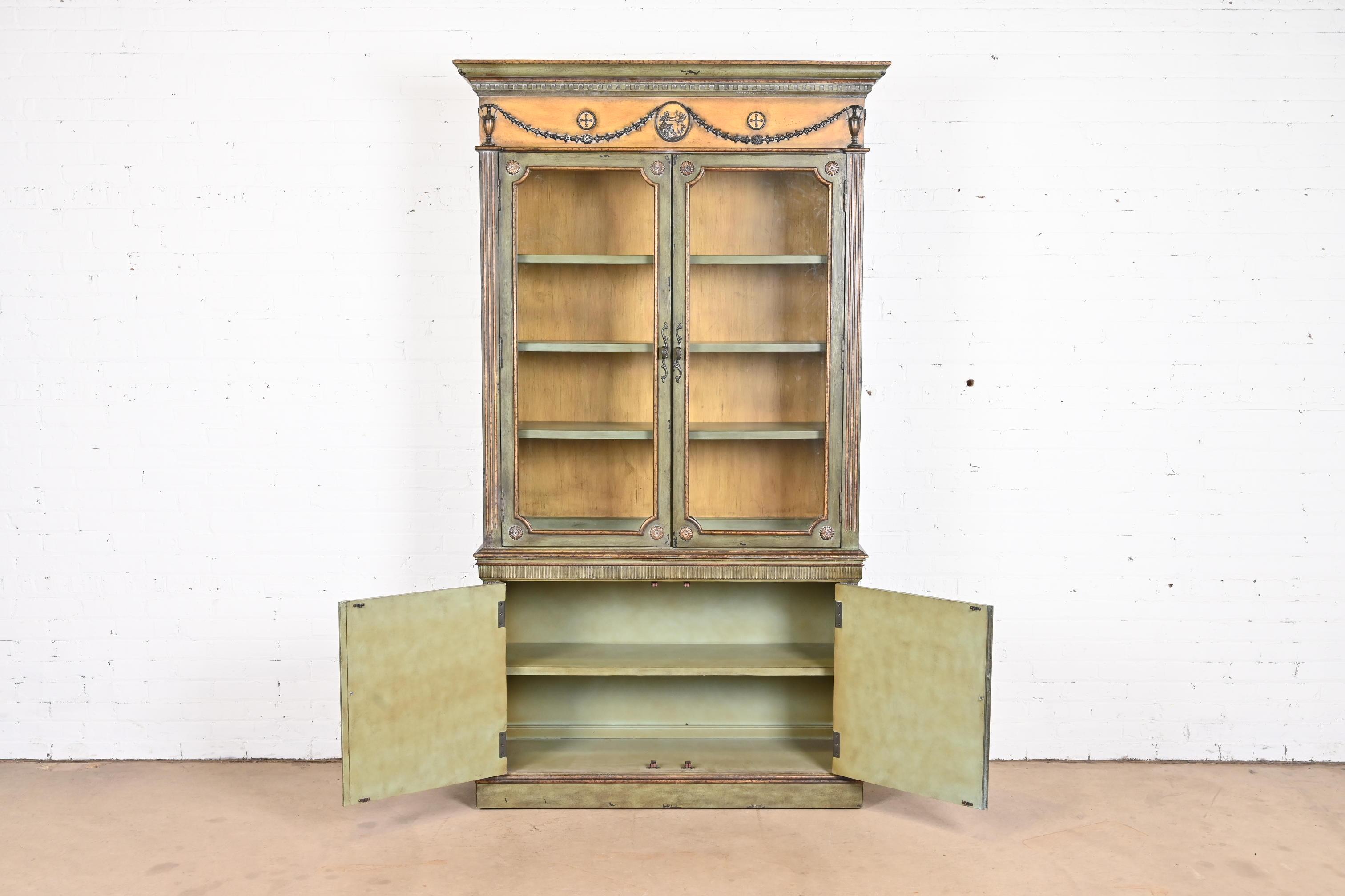 Contemporary Italianate Carved Painted Breakfront Bookcase Cabinet 2