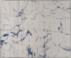 Contemporary Ivory Abstract Hand-Knotted Rug, Viscose, 7'9 x 9'9