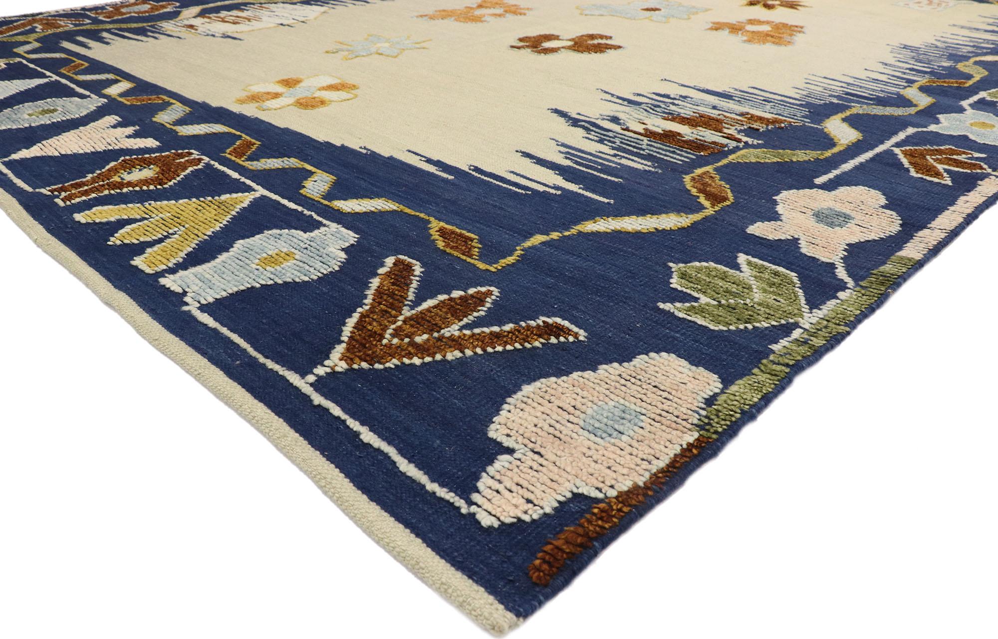 30516 New Oushak High-Low Rug, 10'03 x 13'07. Exhibiting a raised design characterized by remarkable detail and texture, this Oushak high-low rug emerges as a captivating masterpiece of woven beauty. The interplay of geometric patterns and vibrant
