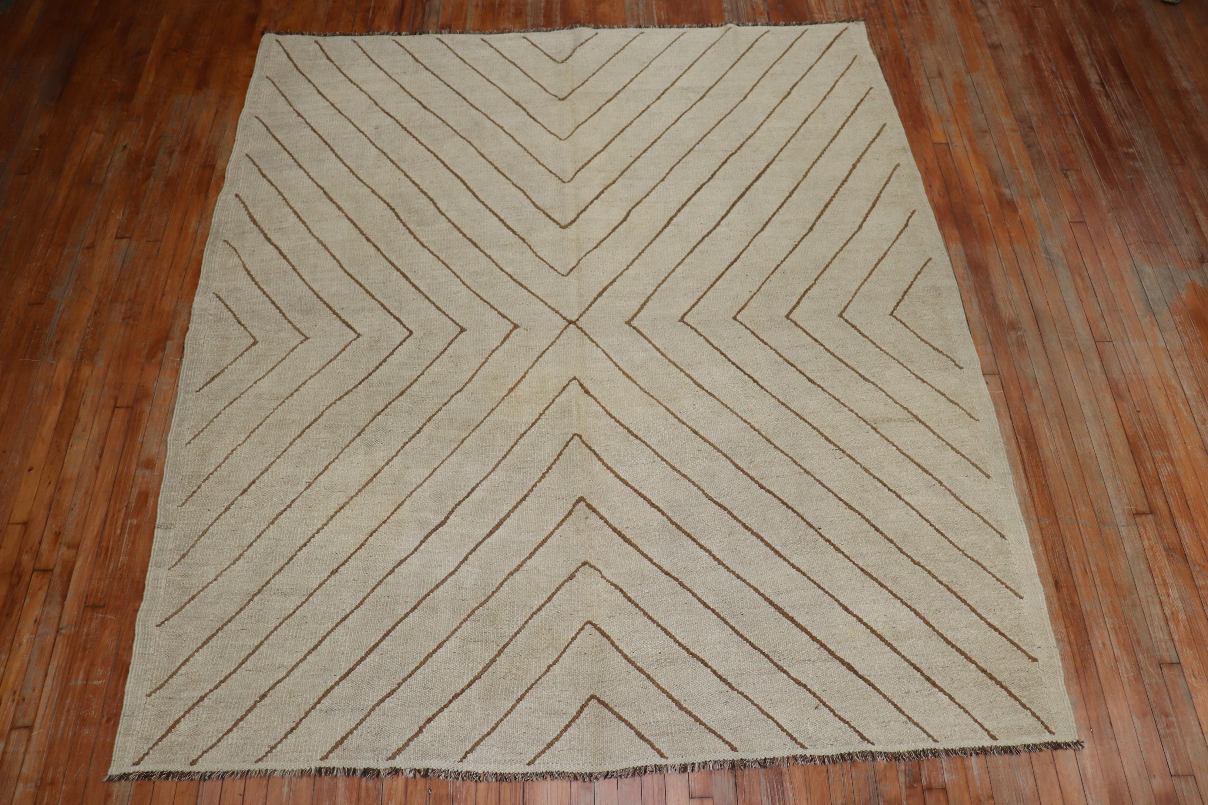 Modern Kilim with diagonally striped brown motif on a white field.

Measures: 8'2
