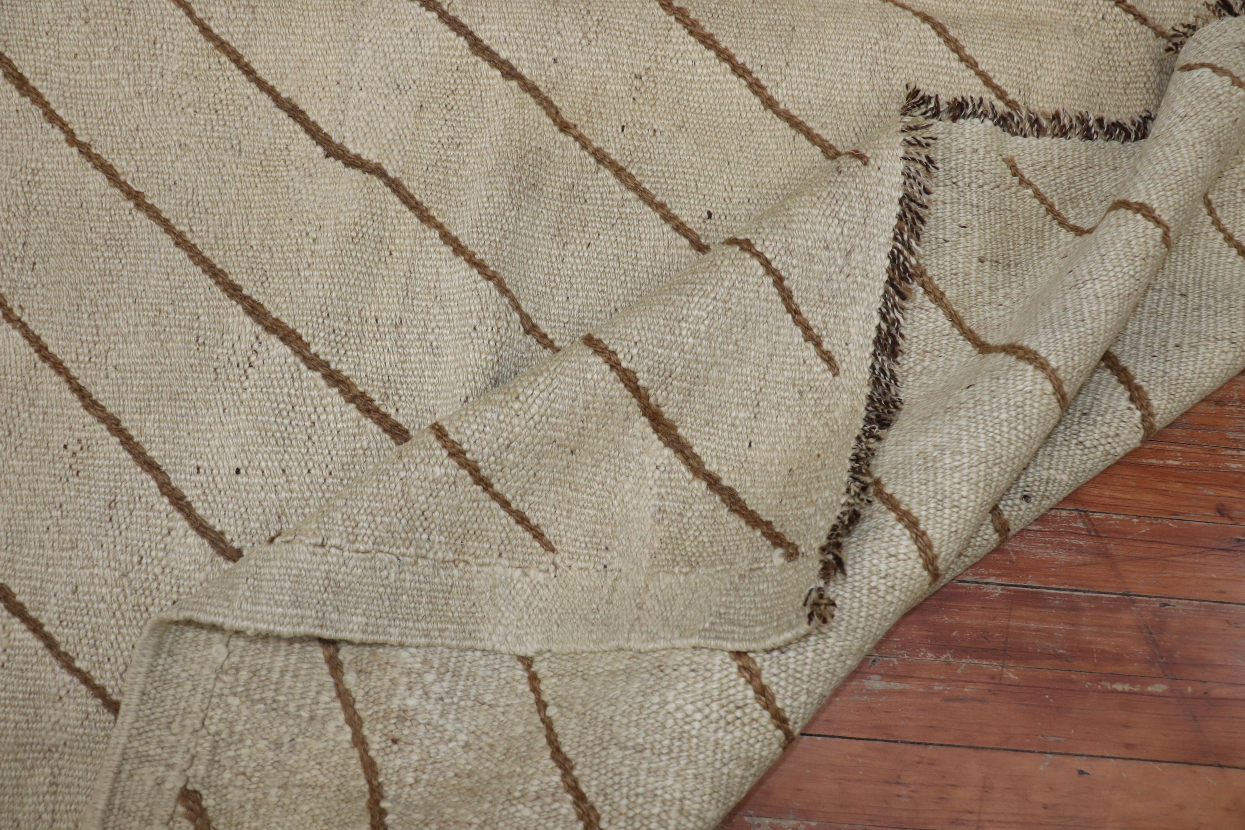 Contemporary Ivory Brown Modern Kilim 1