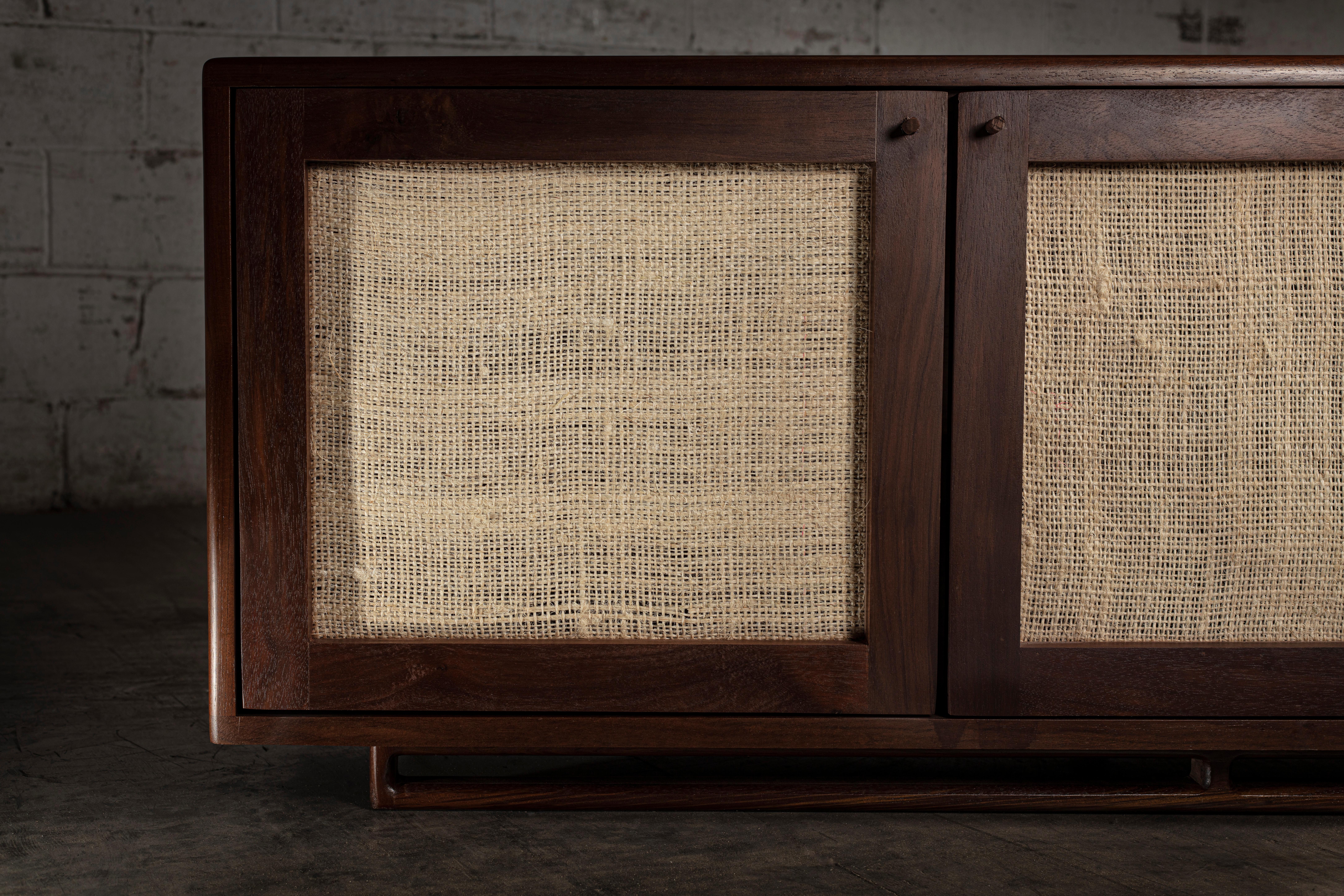 Hand-Crafted Contemporary Ixtle Solid Walnut Finish Credenza For Sale