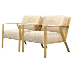 Contemporary Jacquard Fleur De Lys Lounge Chairs - a Pair
