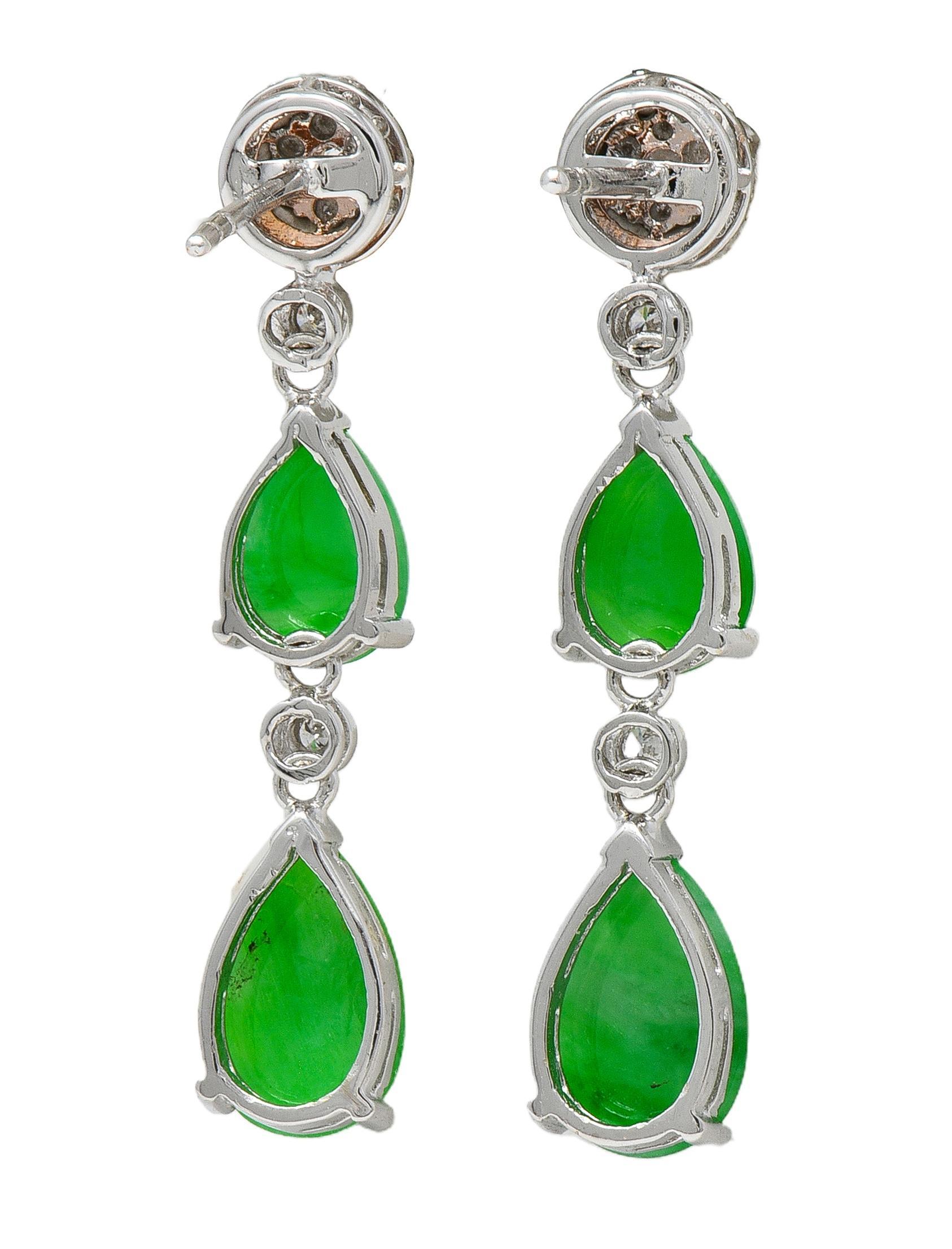 Pendientes Contemporáneos de Gota de Jade y Diamante en Oro Blanco de 18 Kilates en Excelente estado para la venta en Philadelphia, PA