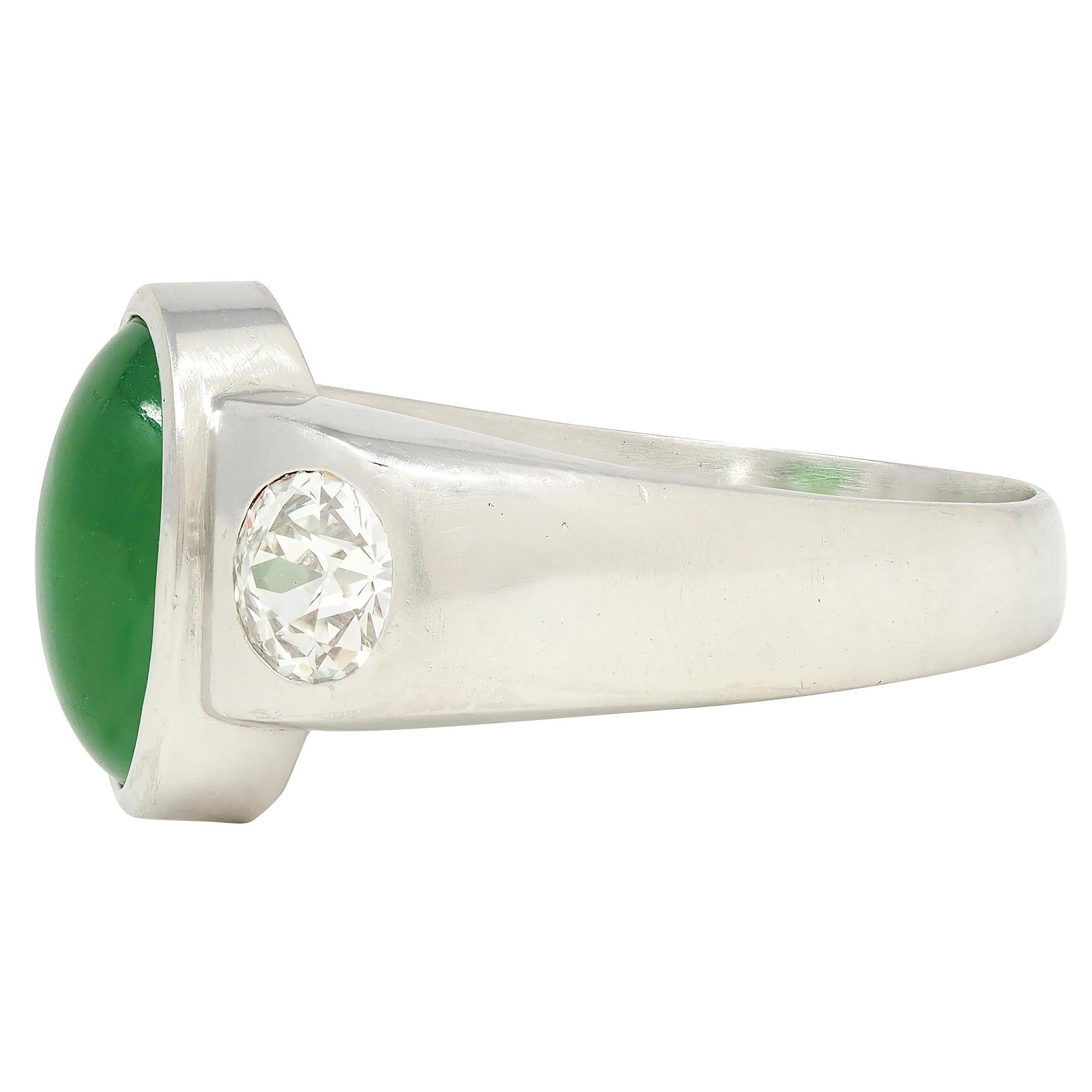 De las mujeres Anillo Biselado Contemporáneo de Jade Diamante Platino Tres Piedras Unisex para Hombre en venta