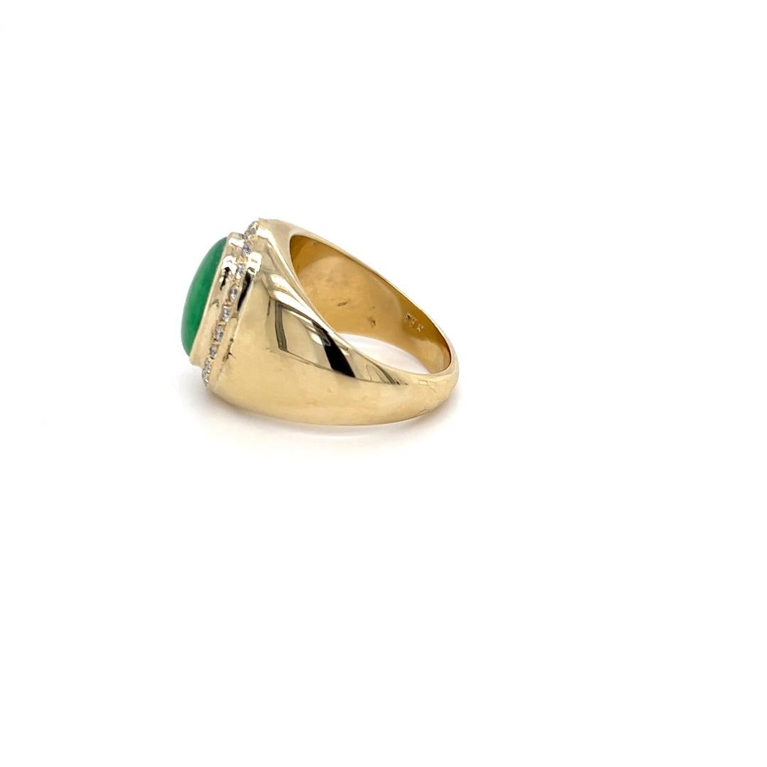 Contemporary Jadeite & Diamond Dome Ring in 14K Yellow Gold In Good Condition For Sale In Towson, MD