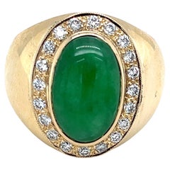 Vintage Contemporary Jadeite & Diamond Dome Ring in 14K Yellow Gold