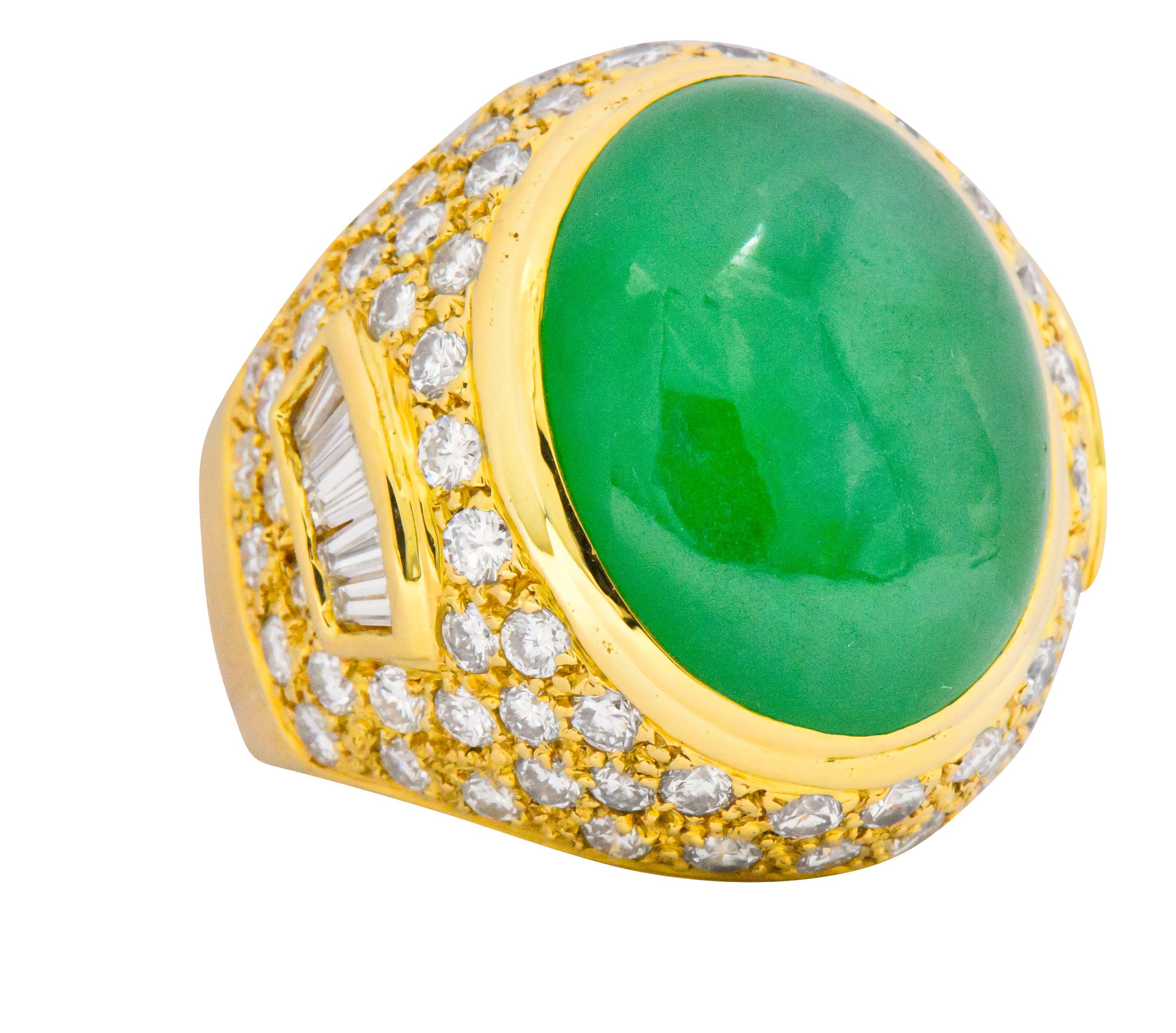 Contemporary Jadeite Jade Diamond 18 Karat Gold Large Cocktail Ring GIA In Excellent Condition In Philadelphia, PA