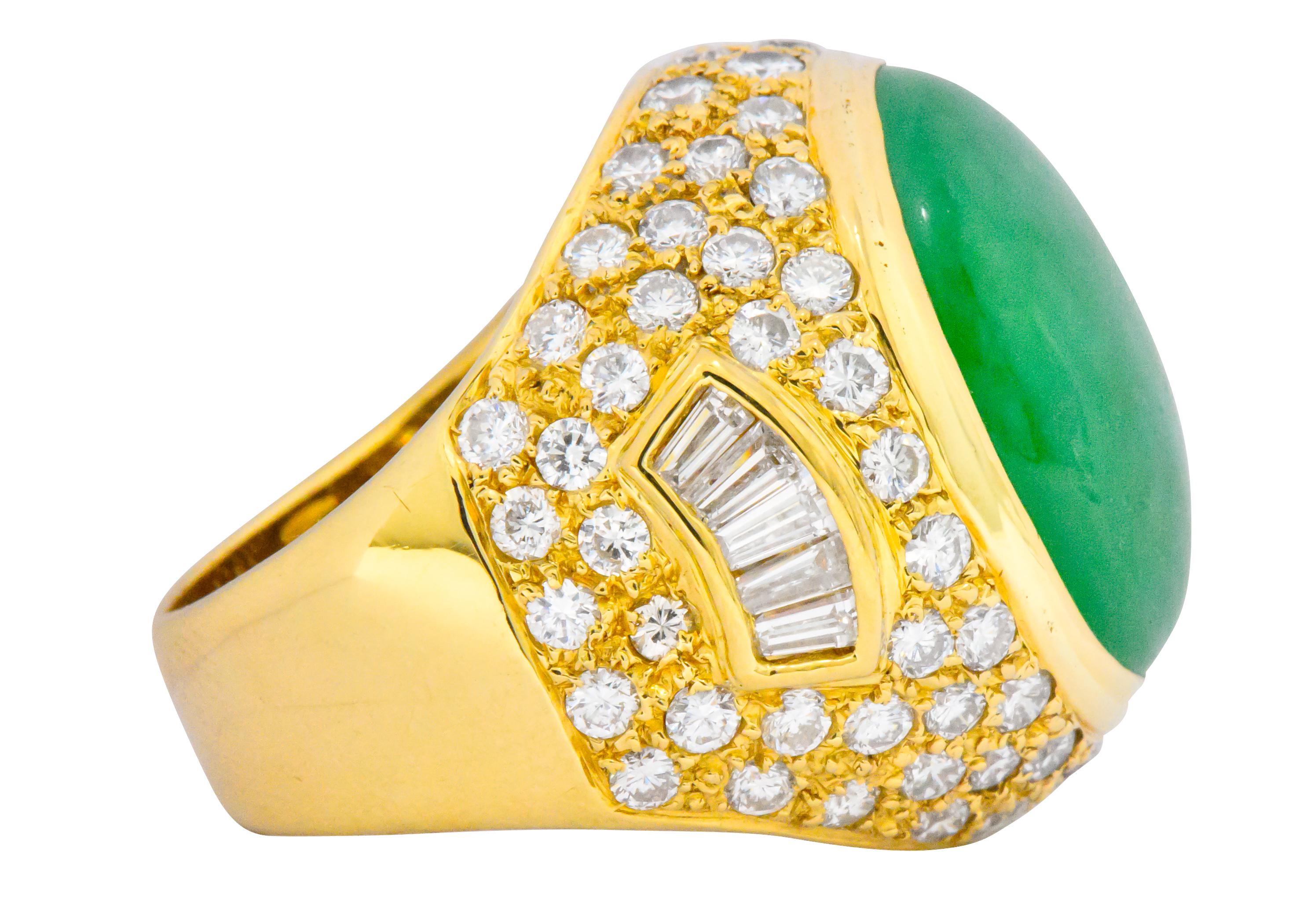 Women's or Men's Contemporary Jadeite Jade Diamond 18 Karat Gold Large Cocktail Ring GIA