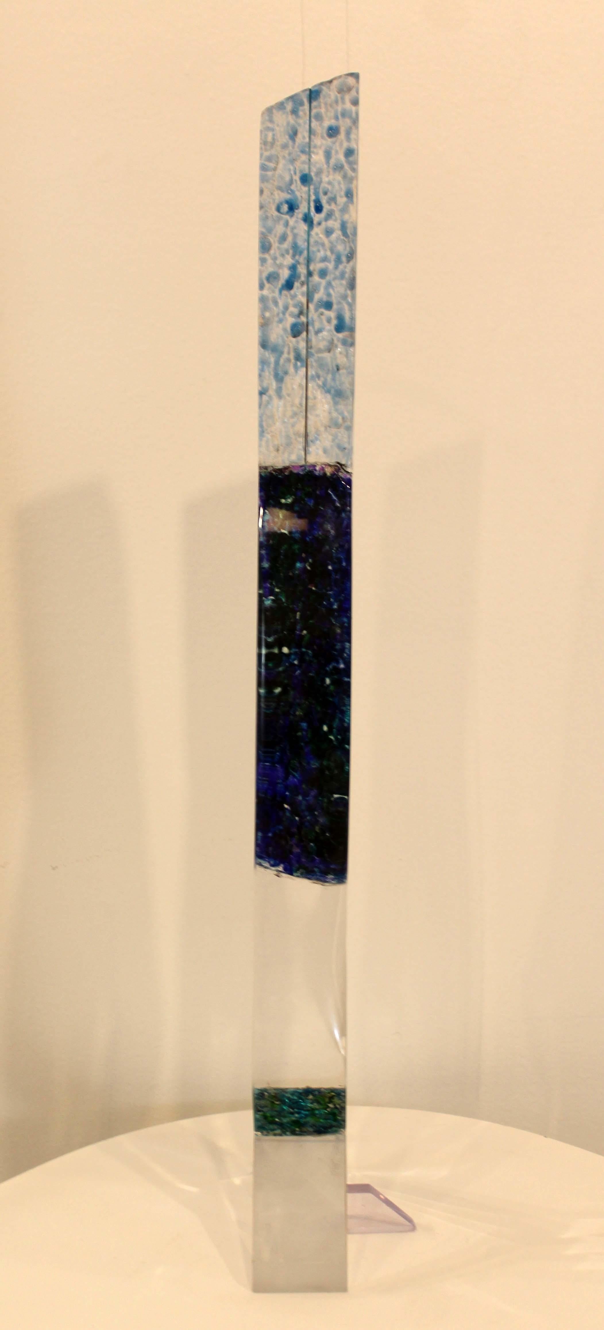 Fine XX secolo Scultura contemporanea di James Nani in lucite moderna con blu e verde, anni '80 in vendita