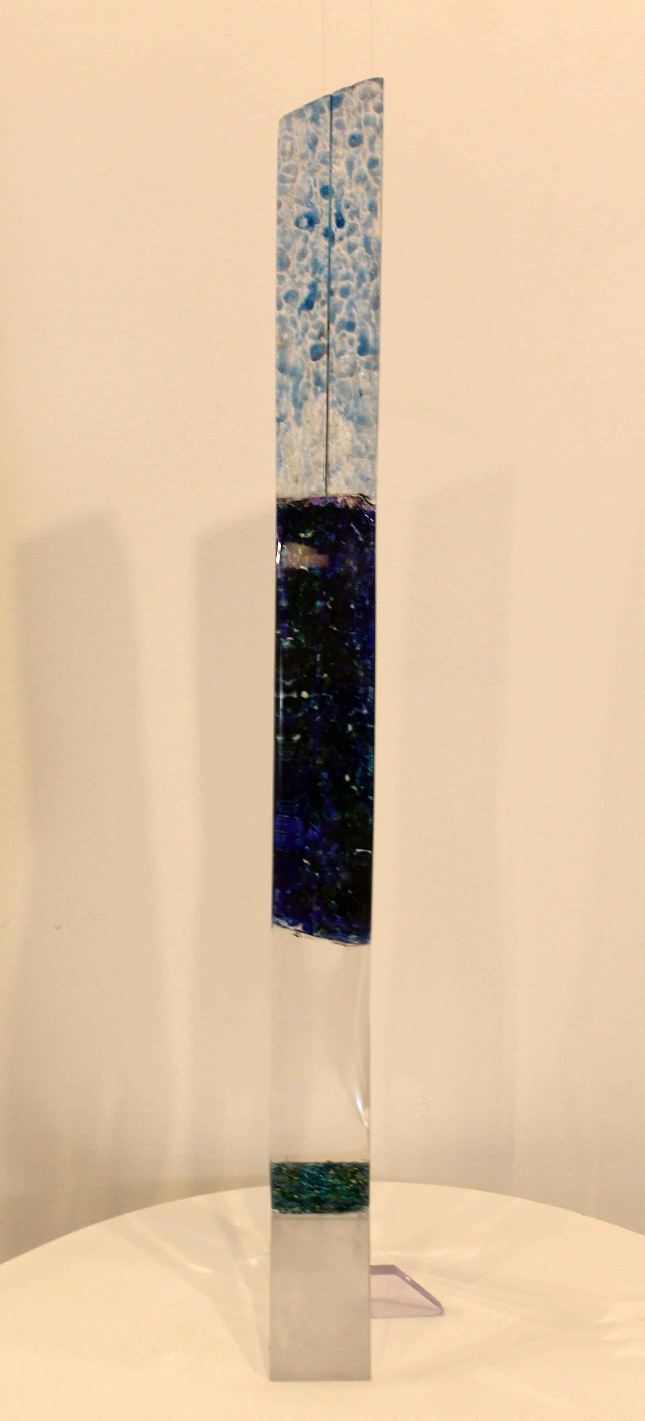 Late 20th Century Contemporary James Nani Modern Lucite with Blue & Green Sculpture, 1980s For Sale